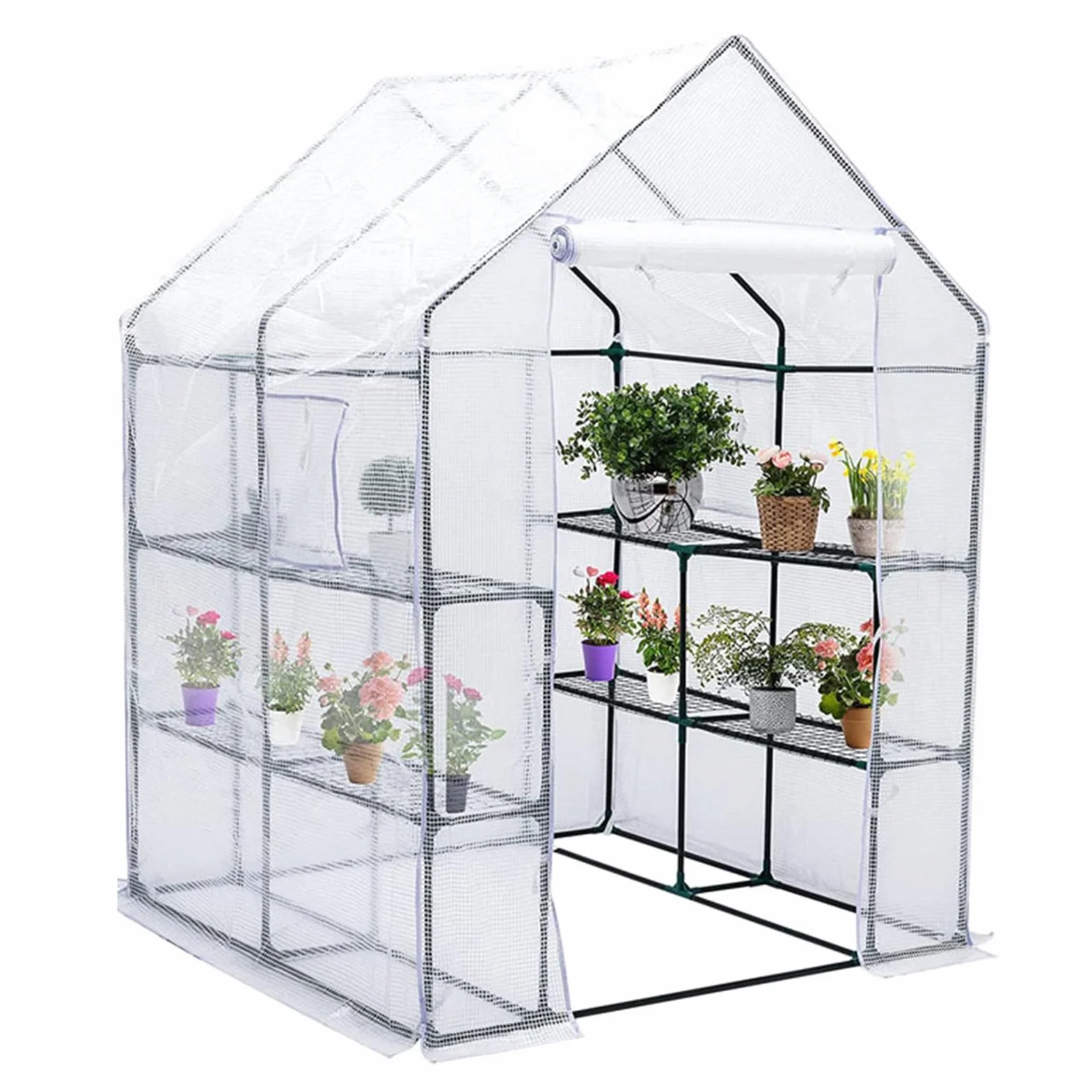 Bâche pour serre inodore 143x143x195cm PE imperméable avec porte Isolation thermique Vert Blanc