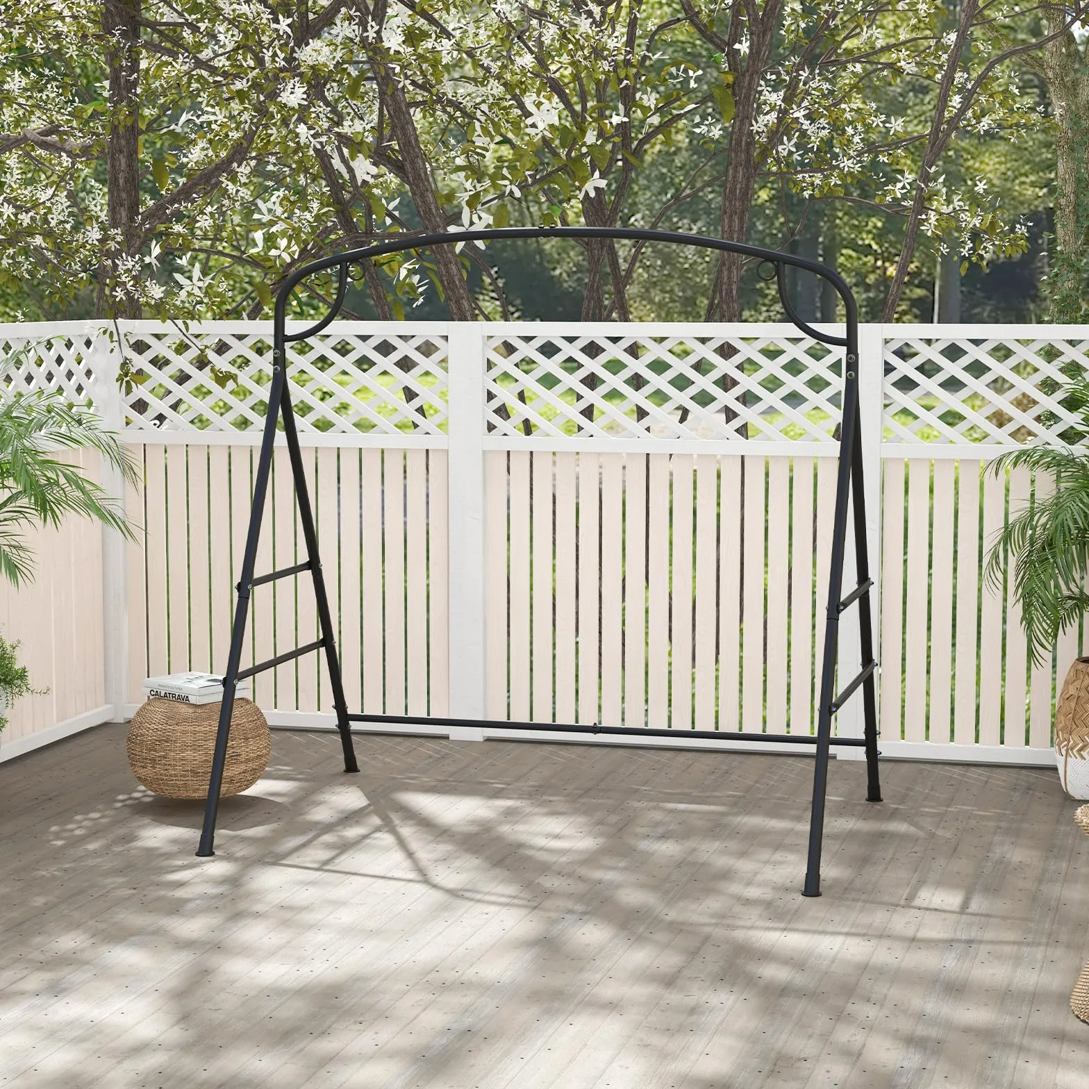 KOMFOTTEU Support de Balançoire en Métal 180 x 133 x 182 cm, Cadre pour Balancelle en Forme de A, Modèle I