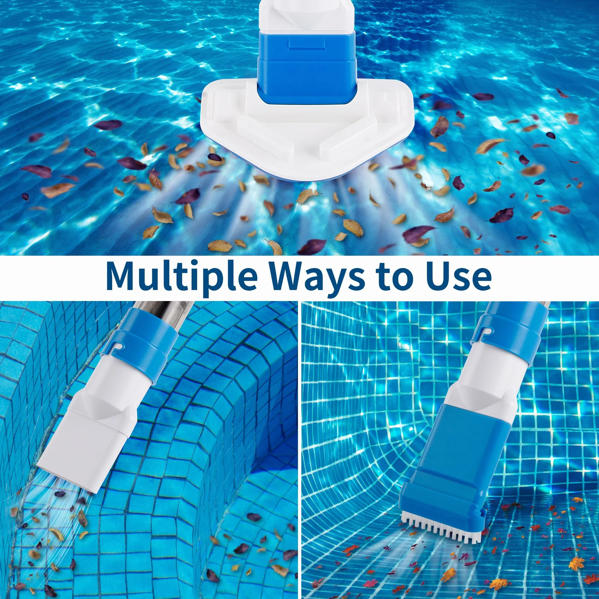 Aspirateur de piscine portable rechargeable sans fil avec poteaux télescopiques, aspiration puissante, têtes de brosse pour piscine hors sol