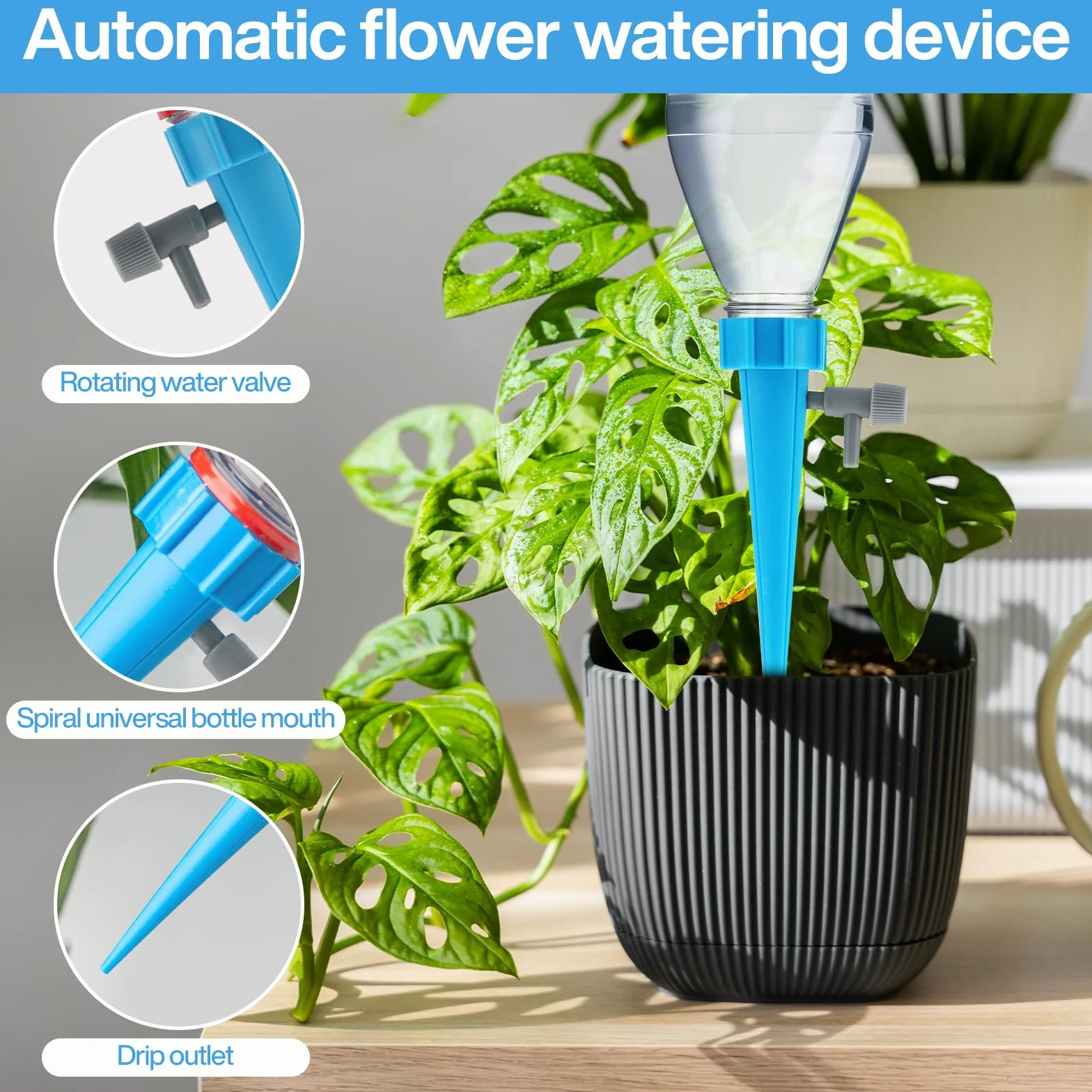 Kit de Goutte à Goutte Bouteille 24 Pièces Cône d'Arrosage Automatique avec Vannes pour Jardin Maison Potager