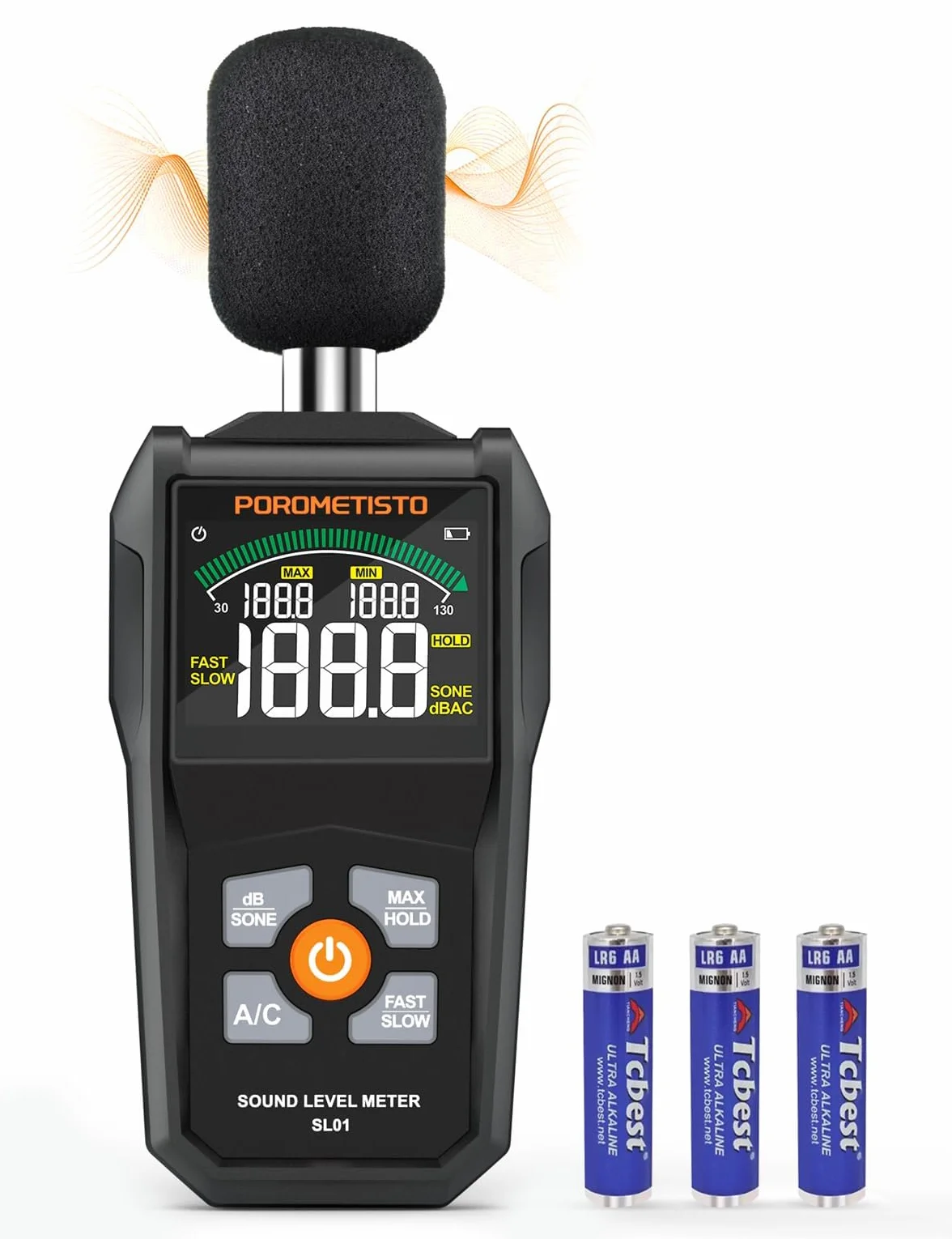 Sonomètre, POROMETISTO SL01,30-130db Sonometre Decibelmetre, Unités dB/SONE à Commutation Rapide, Affichage MAX/MIN, Conservation des données Decibelmetre -S'applique à Nuisances Sonores de Voisinage