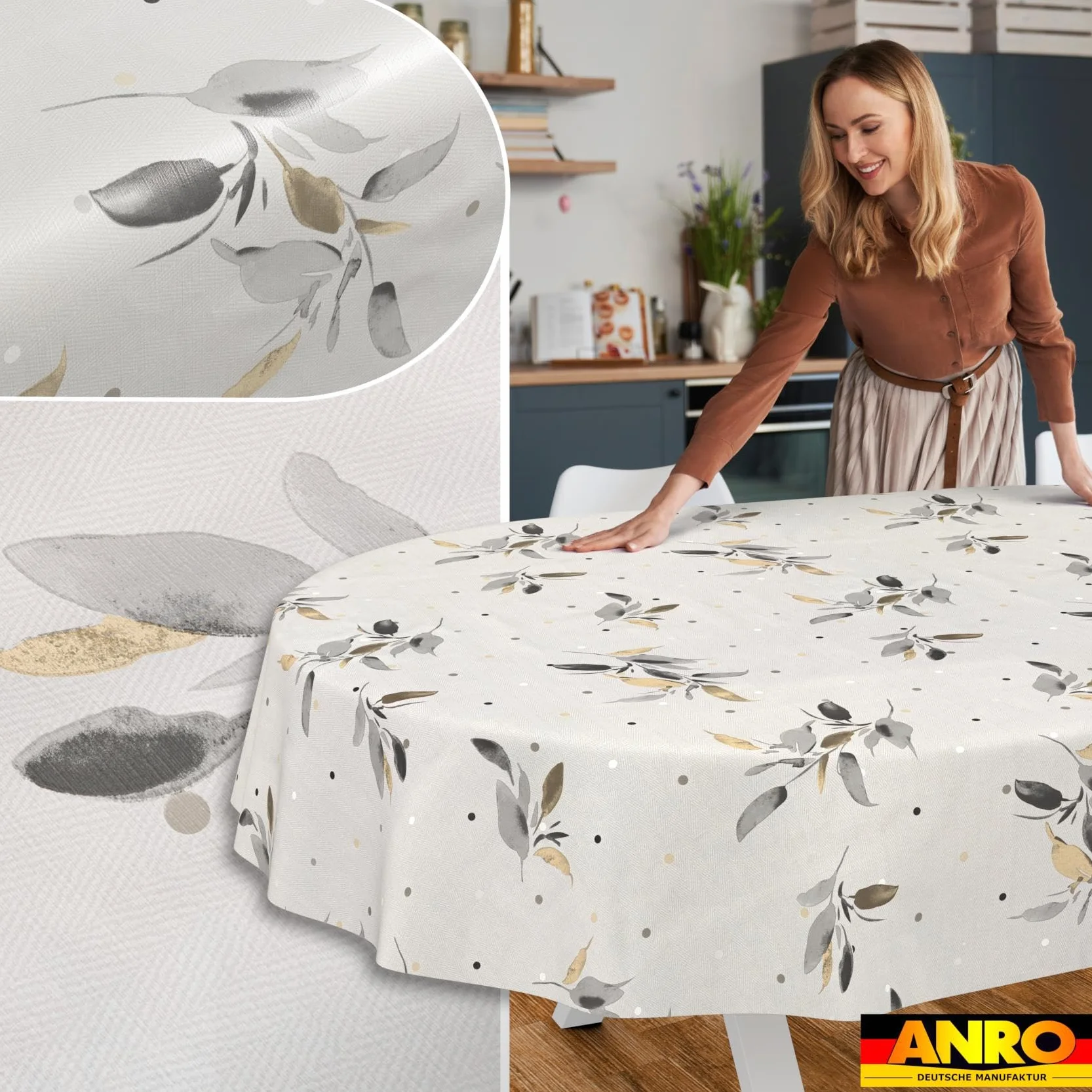 Nappe en Toile cirée Lavable Imperméable Effet Lotus pour Table de Jardin Ovale 180 x 140 cm