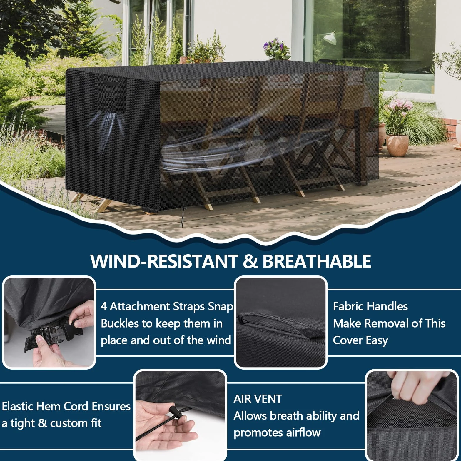Housse de Protection Table de Jardin Tissu Oxford 420D Imperméable Anti-UV Noir 200x100x75 cm
