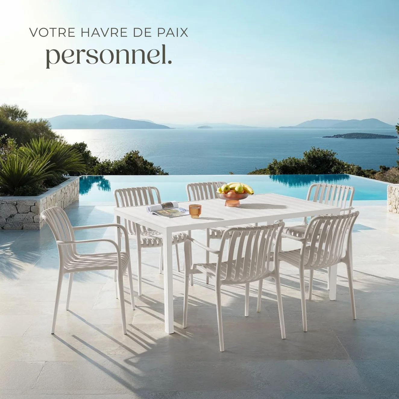 Tectake Lot de 4 Chaise de Jardin Fauteuil Salon extérieur empilable avec Accoudoirs résistant aux intempéries