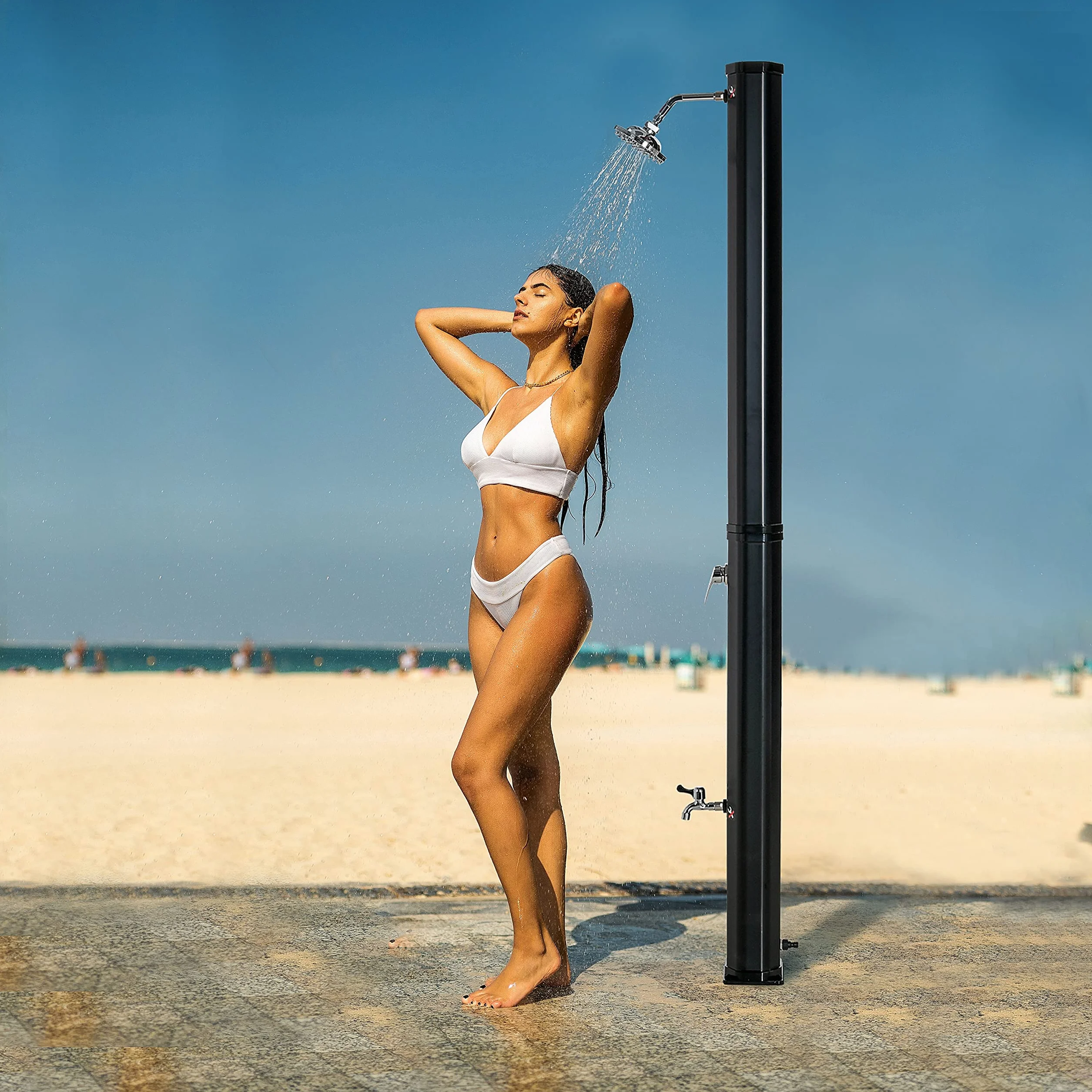Outsunny Douche Solaire Extérieure 35L Jardin Plage Piscine avec Thermostat Eau Froide Chaude Max 55°C Noir