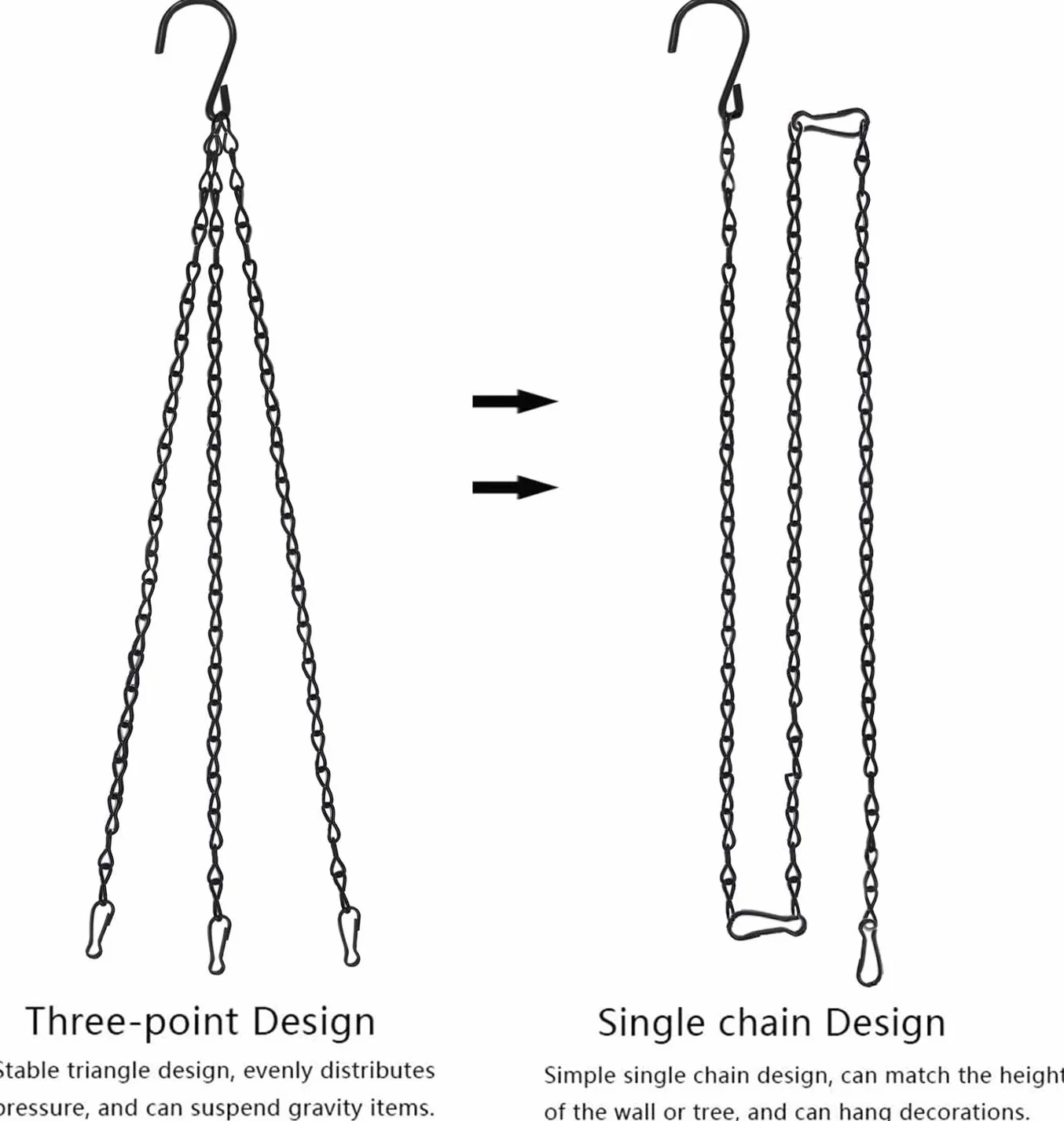 KAHEIGN Chaîne Suspendue 40cm Métal Cintre Panier Suspendu 3 Pattes pour Pot de Fleurs Jardinières (Noir)
