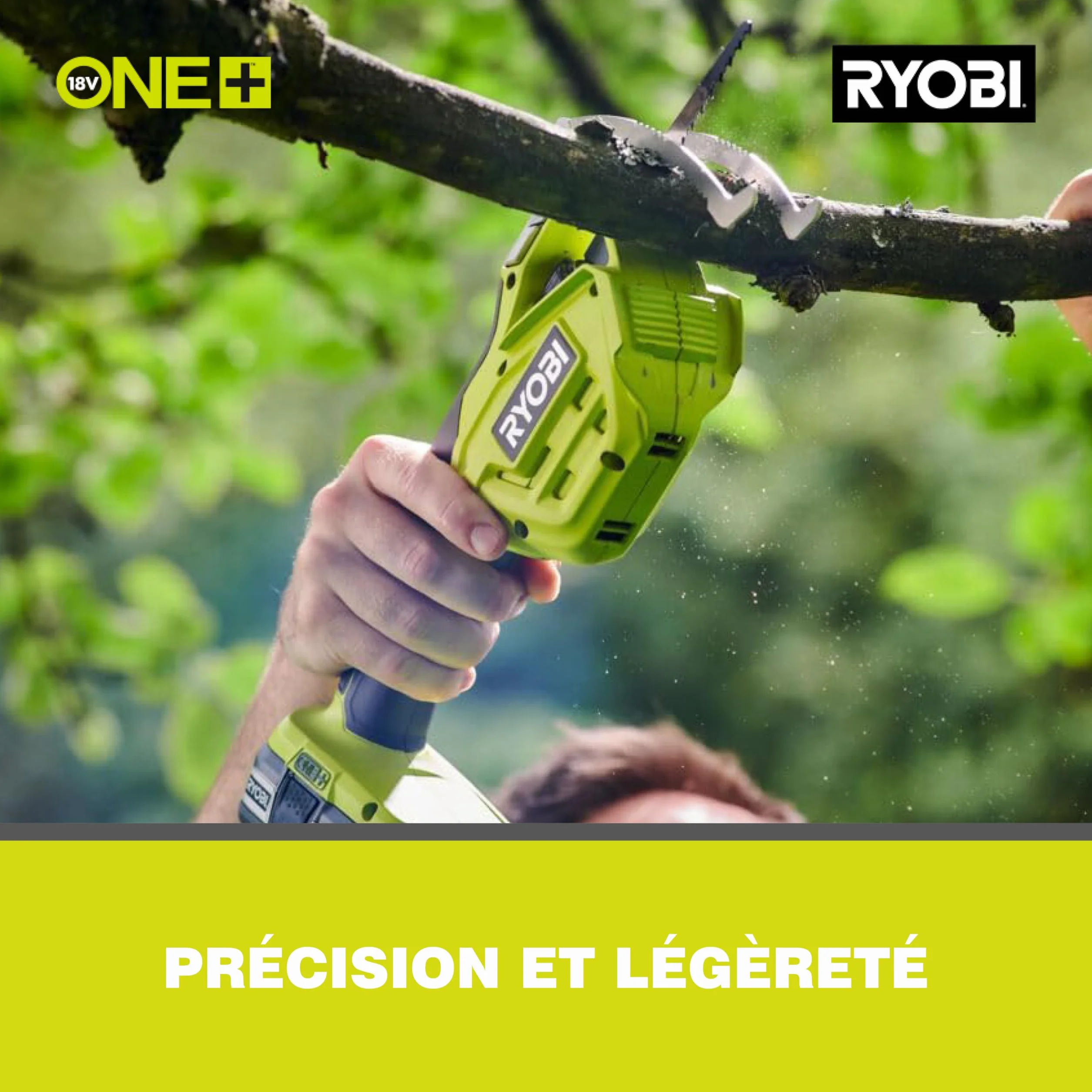 RYOBI - Élagueur/Scie à mainSans Fil 18V ONE+ RY18PSA-0 – Guide 15 cm, Poignée GripZone – Idéale Elagage, coupe Petit diamètre, Travail de précision – Batterie Non Incluse