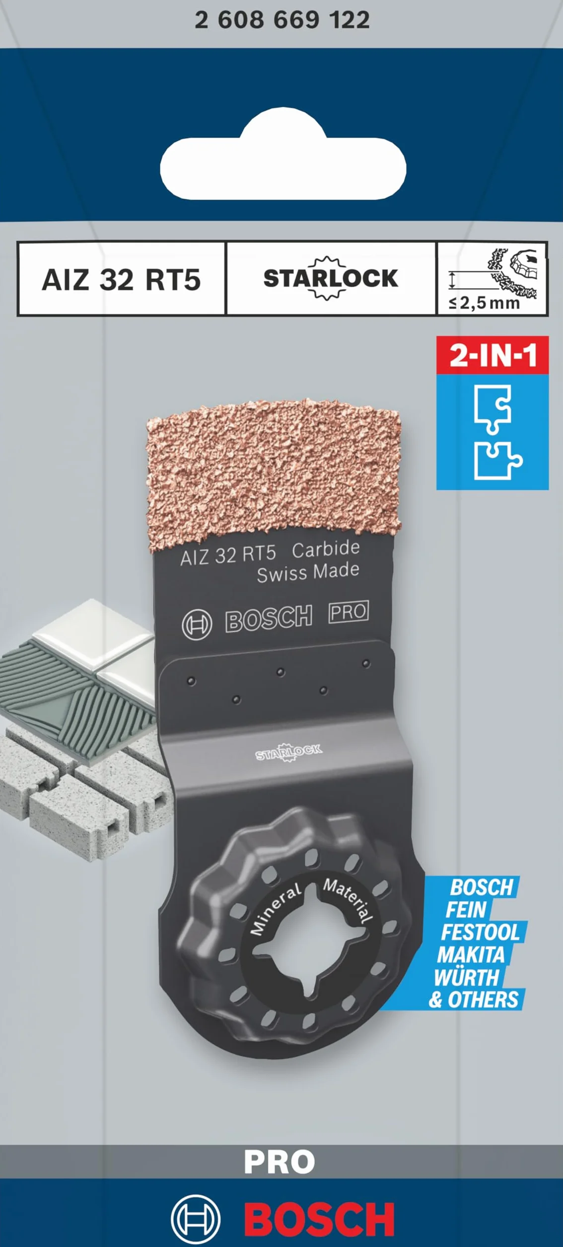 Bosch 1x Lame pour outil multifonctions PRO Multi Material AIZ 32 RT5 (pour Mortier, Béton cellulaire, Largeur 32 mm, Professional Accessoire Outil multifonction)