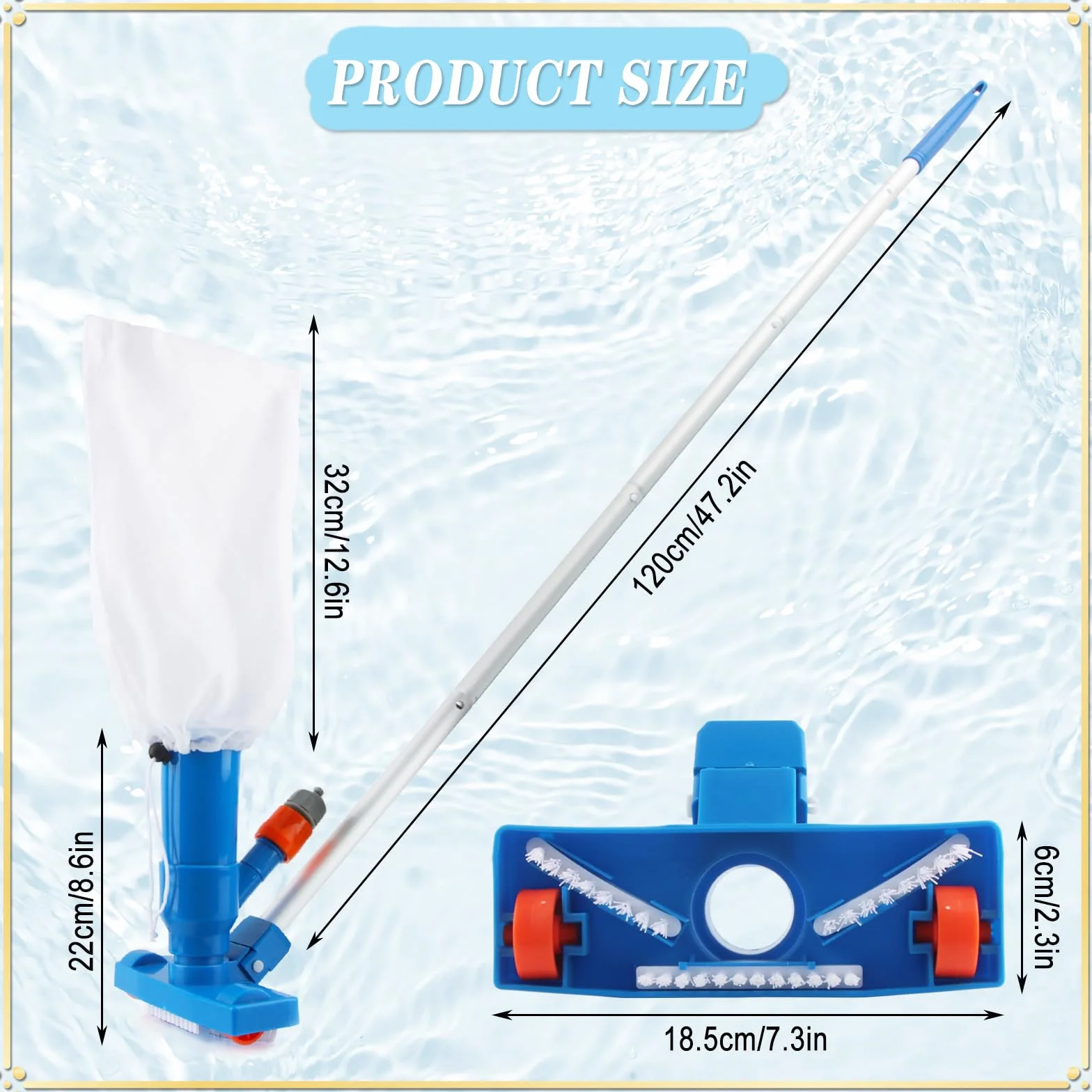Aspirateur Piscine Balai Nettoyeur Spa avec Sac Filtrant et Perche Réglable Bleu
