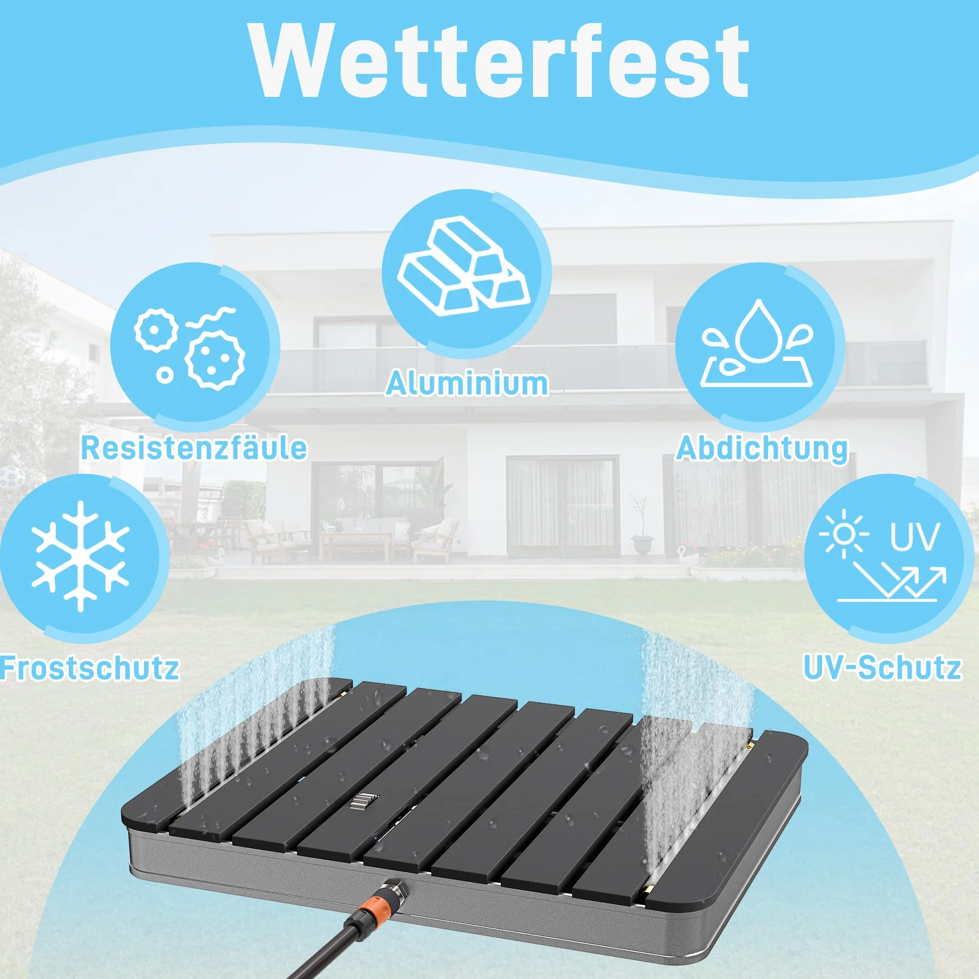 Gartendusche WPC/Aluminium Camping Dusche mobil rutschfest Anthrazit Rechteck