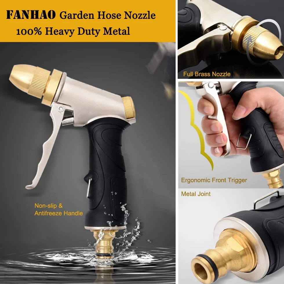 FANHAO Pistolet d'arrosage haute pression buse laiton réglable jet pulvérisation pour laver voiture jardin