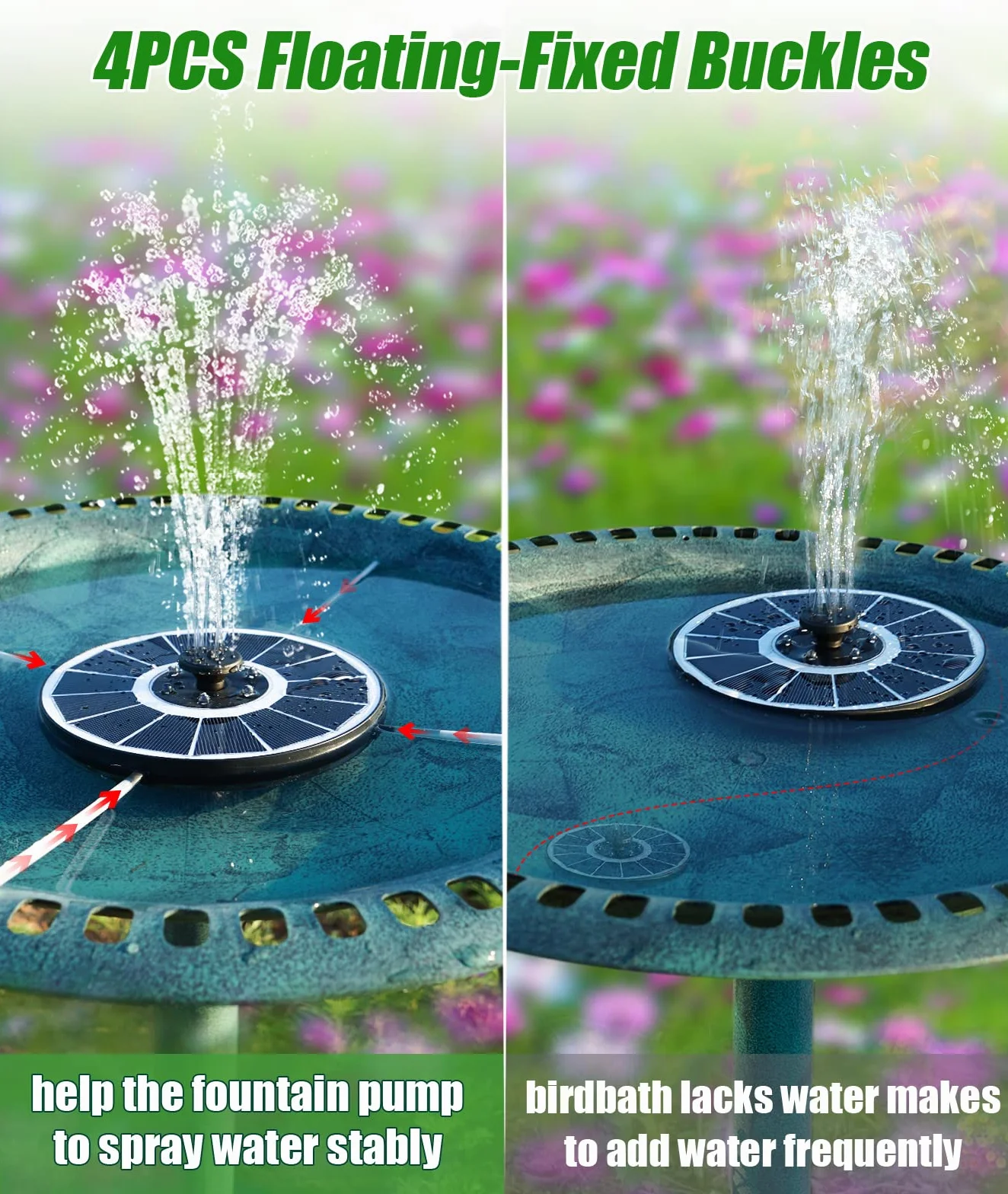 Fontaine Solaire Extérieure 3.5W Pompe Bassin avec 8 Buses LEDs 2200mAh Batterie pour Bain d'oiseaux Jardin