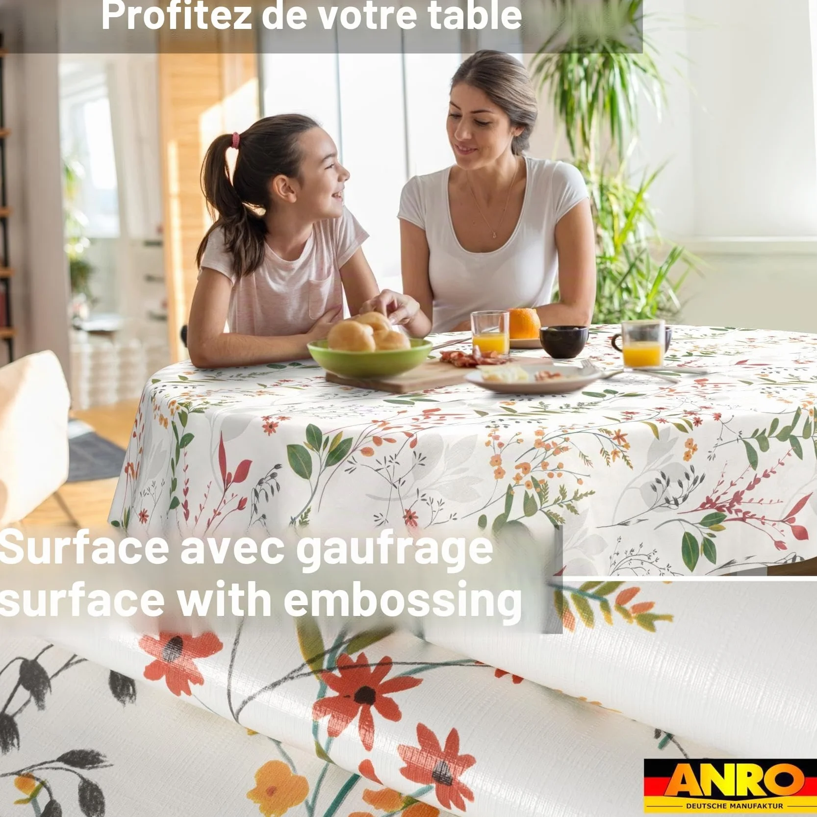 Nappe en Toile cirée Ovale 180 x 140 cm Lavable Imperméable Effet Lotus Bord coupé