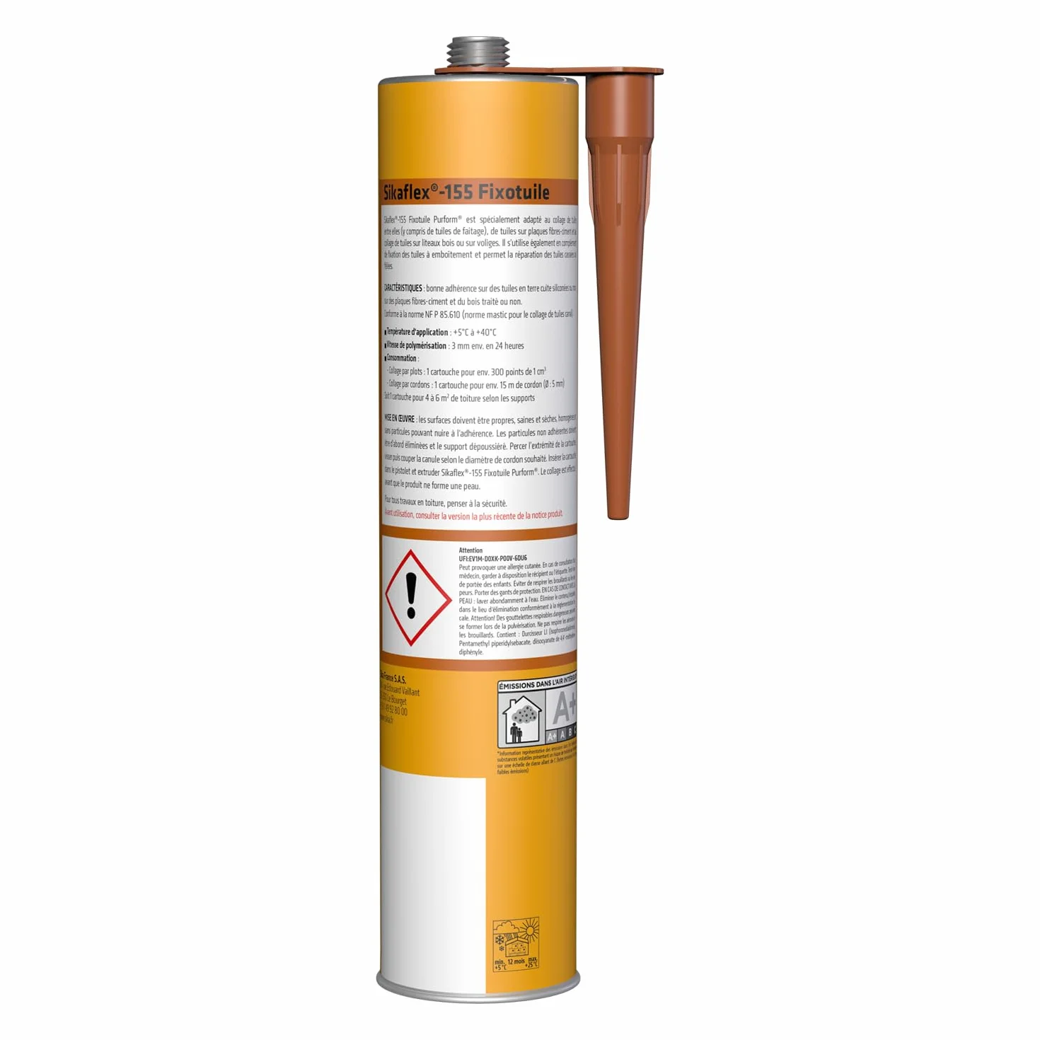 SIKA - Mastic-colle souple polyuréthane - Sikaflex-155 Fixotuile Purform terre cuite - Réparation et collage de tuiles - Tous types de tuiles - 300 ml