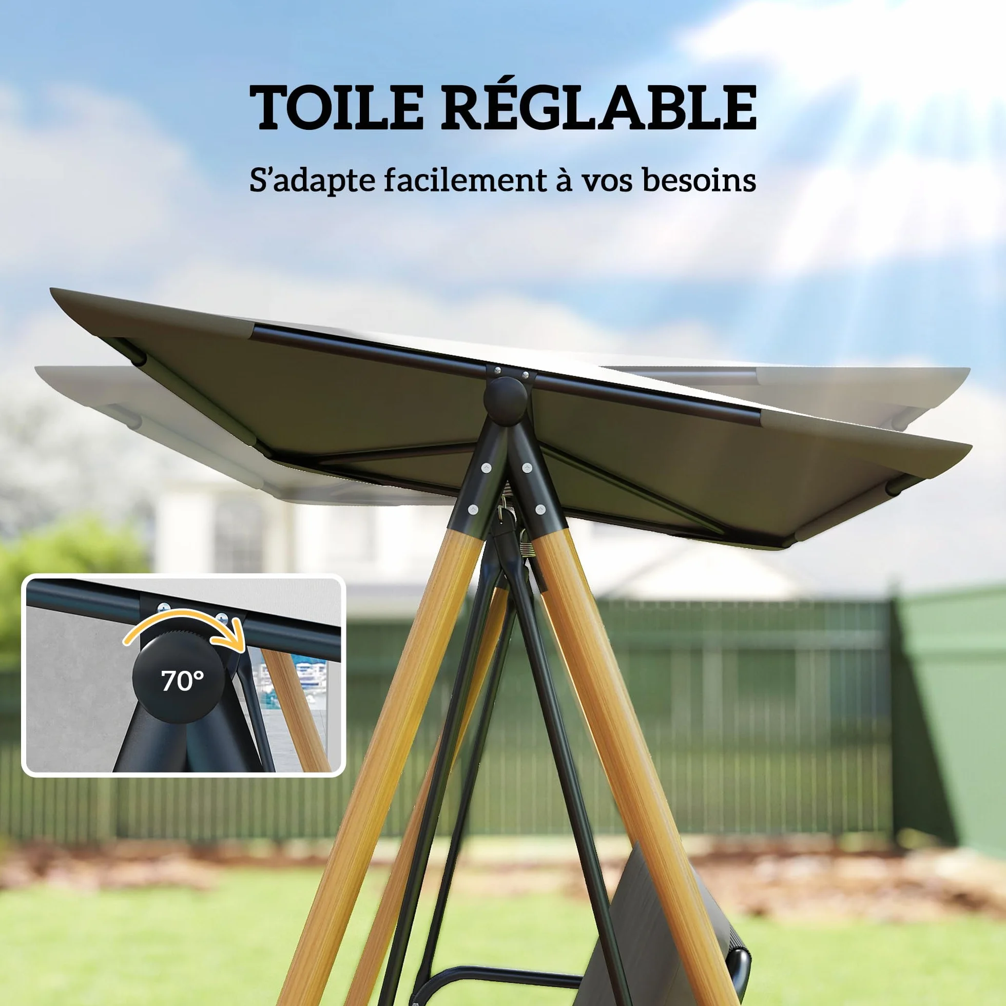 Outsunny Balancelle de Jardin 3 Places, Balançoire Extérieure Toit Réglable, Cadre Acier 360 kg 208x125x180 cm Gris