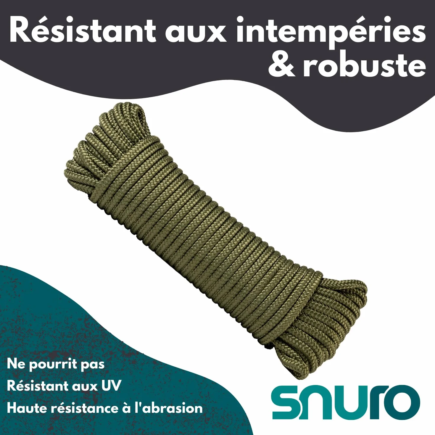 Corde Polyester (6mm, 20m, Vert Militaire) - Polyester tressé - Solide, résistant aux intempéries et Polyvalent - Charge de Rupture 602kg