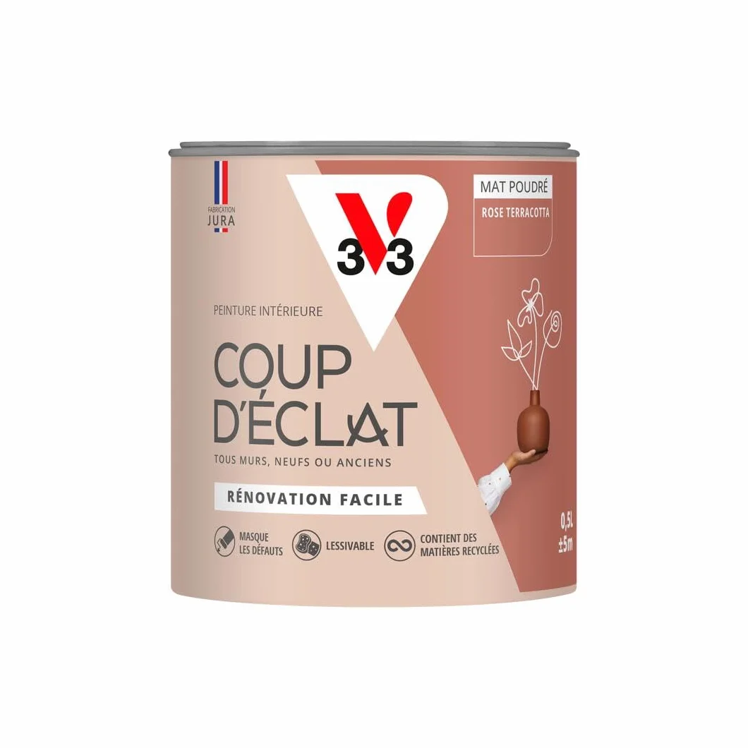V33 Peinture murale intérieure Coup d'Éclat® Rose terracotta Mat Poudré 0,5L
