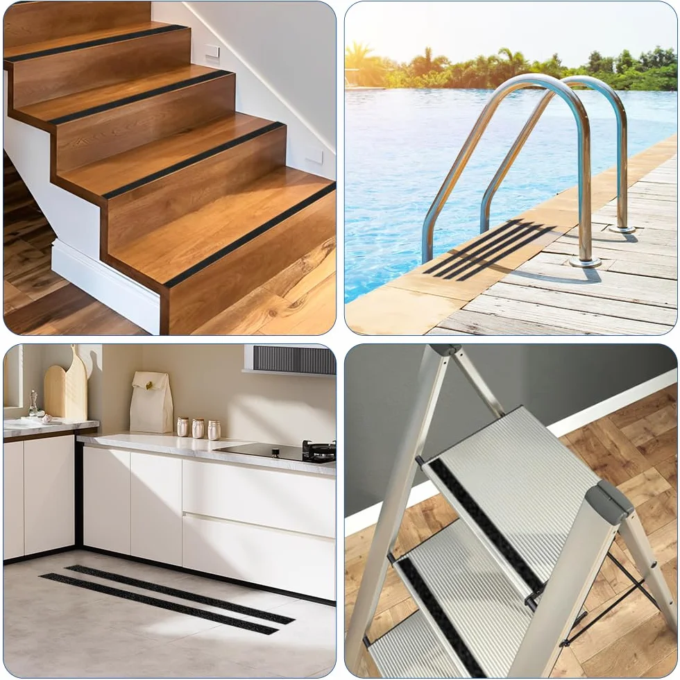 Bande Antidérapante Adhésive pour Escaliers, 5cm x 5m, Noir, Ruban Adhésif d'escalier Antidérapant Ruban Solide Autocollant pour Les Sécurité, Escabeau, Intérieur, Extérieur, Haute Traction
