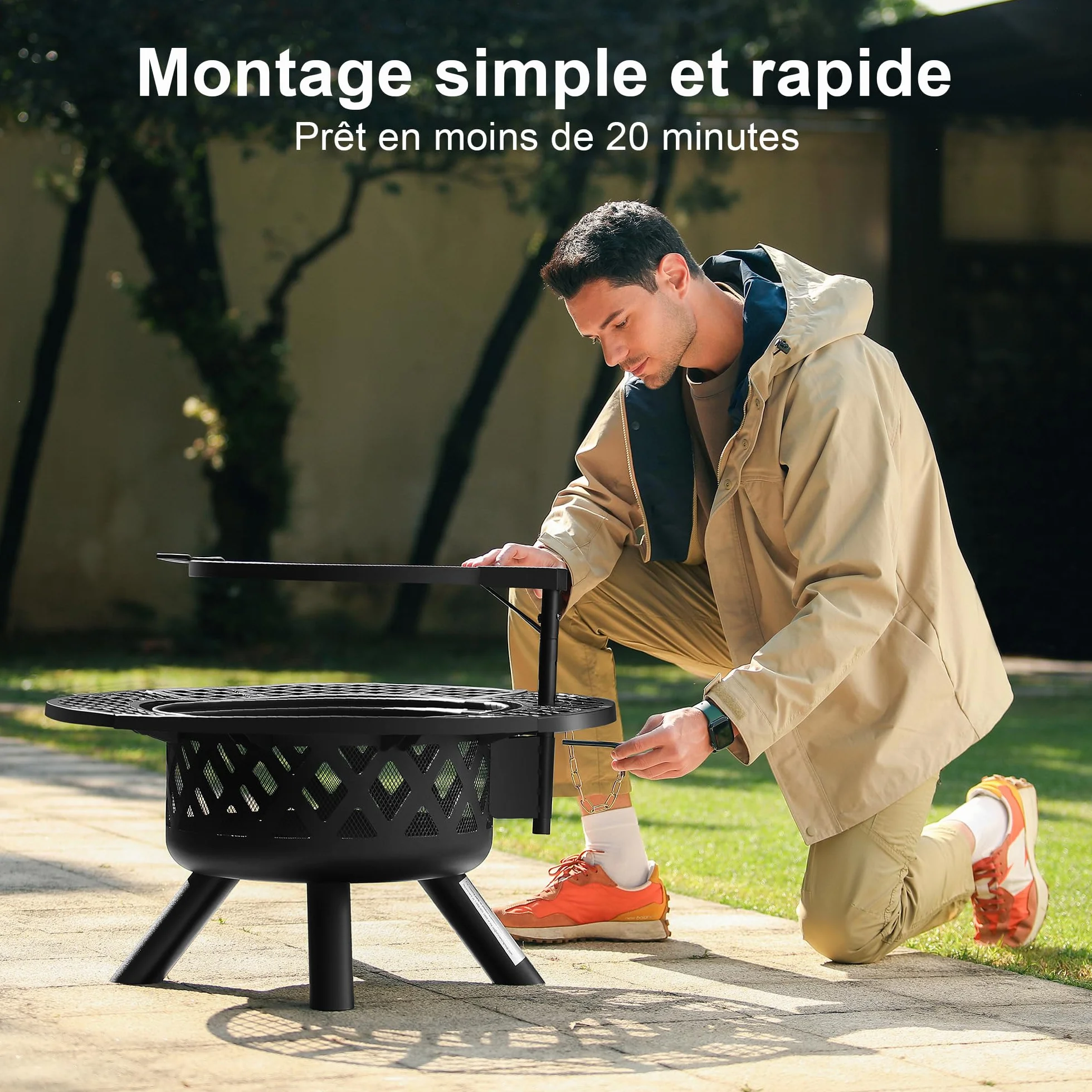 BALI OUTDOORS Foyer à bois extérieur avec grille de cuisson noir