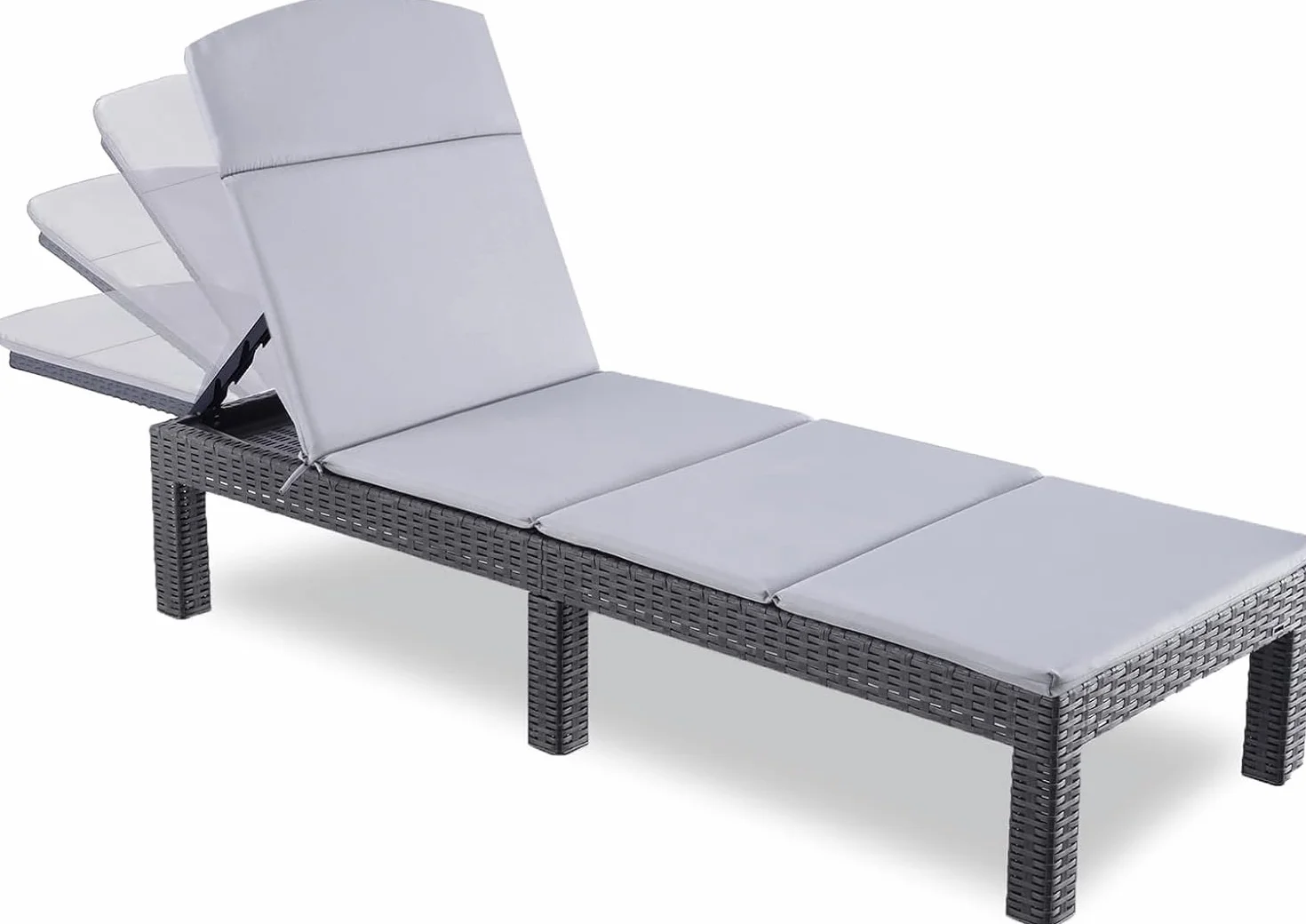 BOLLI Lot de 2 Chaise Longue Jardin Résine Imitation Rotin Tressé Coussin Confort Inclus Dossier Réglable Gris Sparkle