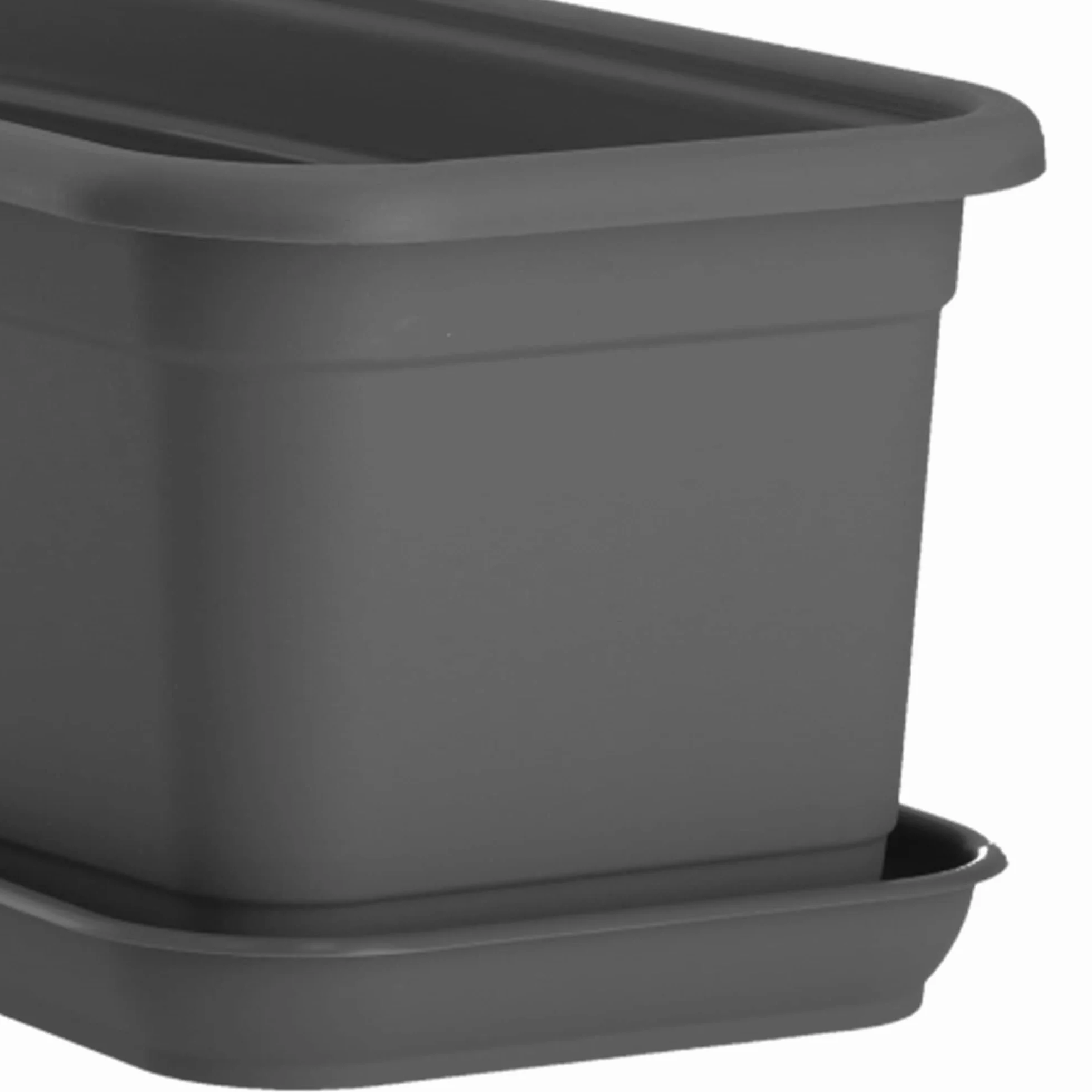 KADAX Jardinière de balcon 40 cm Anthracite avec soucoupe - Pot de fleurs plastique intérieur extérieur