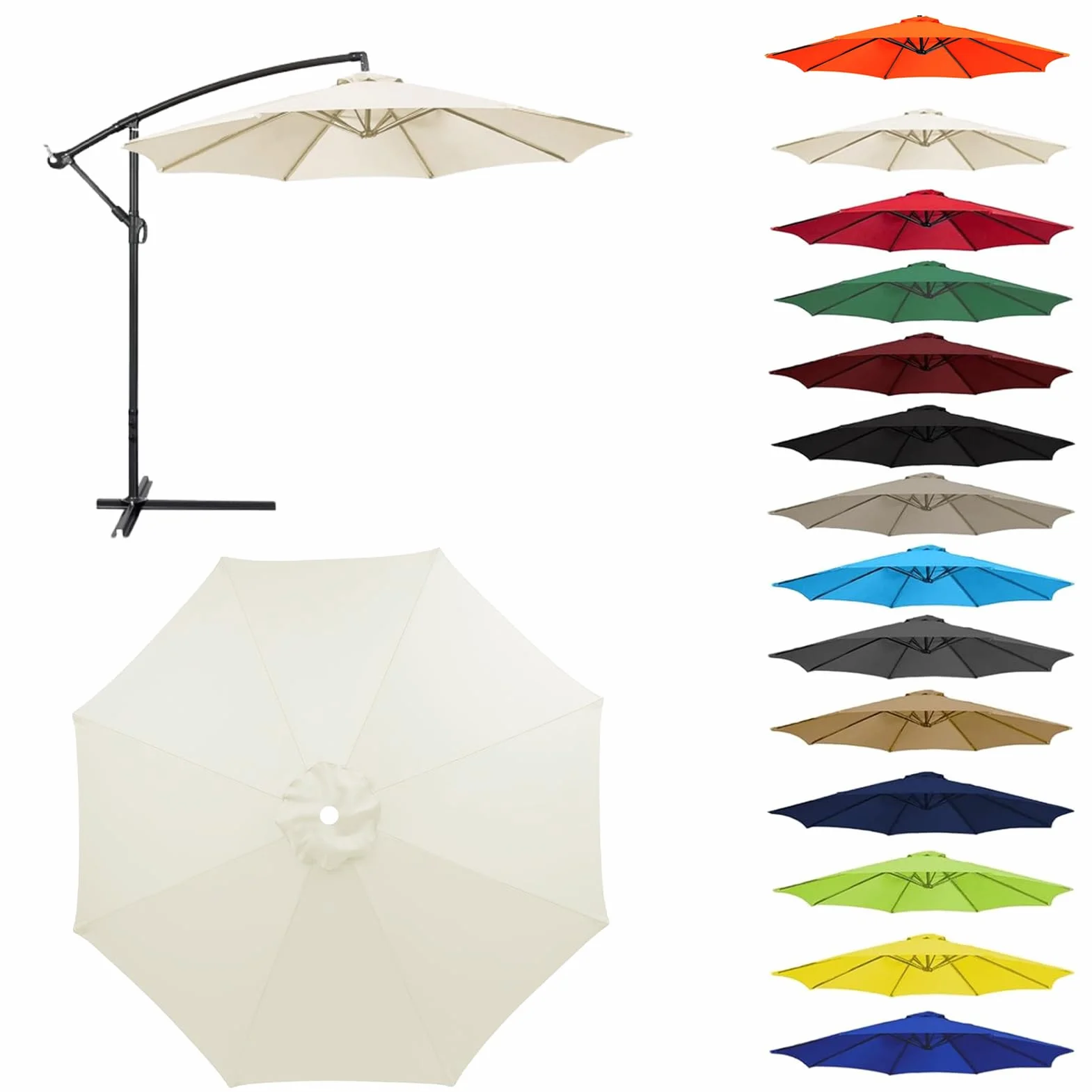 Auvent De Remplacement Parasol 3.0m 6 Baleines Protection UV 50+ Beige