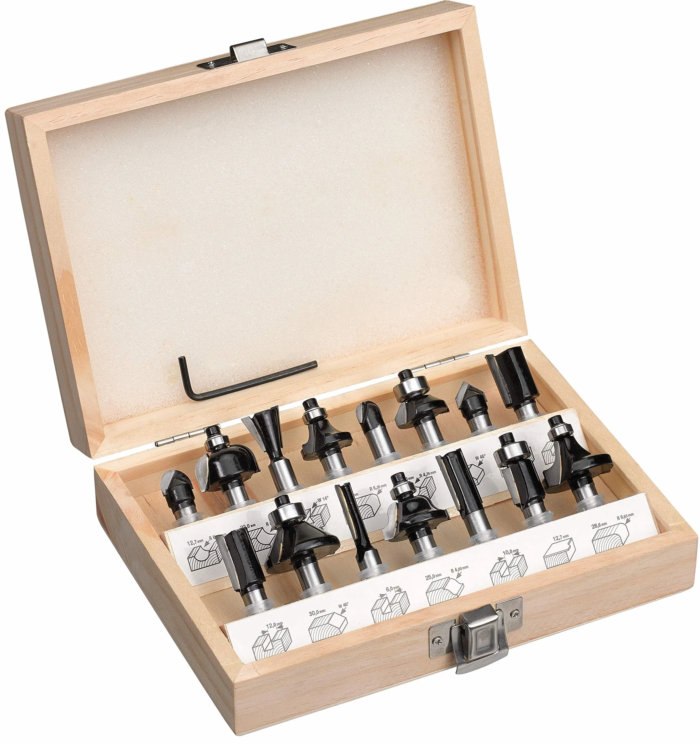 Kwb by Einhell Fraises pour Défonceuses (15 pièces, diamètre de tige 8 mm, dans un coffret en bois)