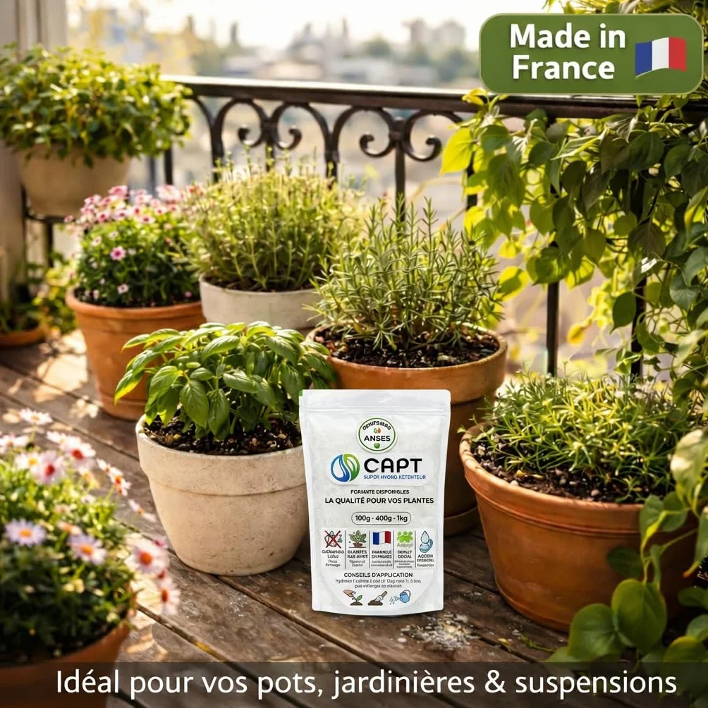 CAPT® Hydro-Rétenteur d'Eau pour Plantes - Billes Réserve d'Eau, Arrosage Automatique Vacances (400g) - Gel Rétention d'Eau, Fabrication Française Homologuée ANSES