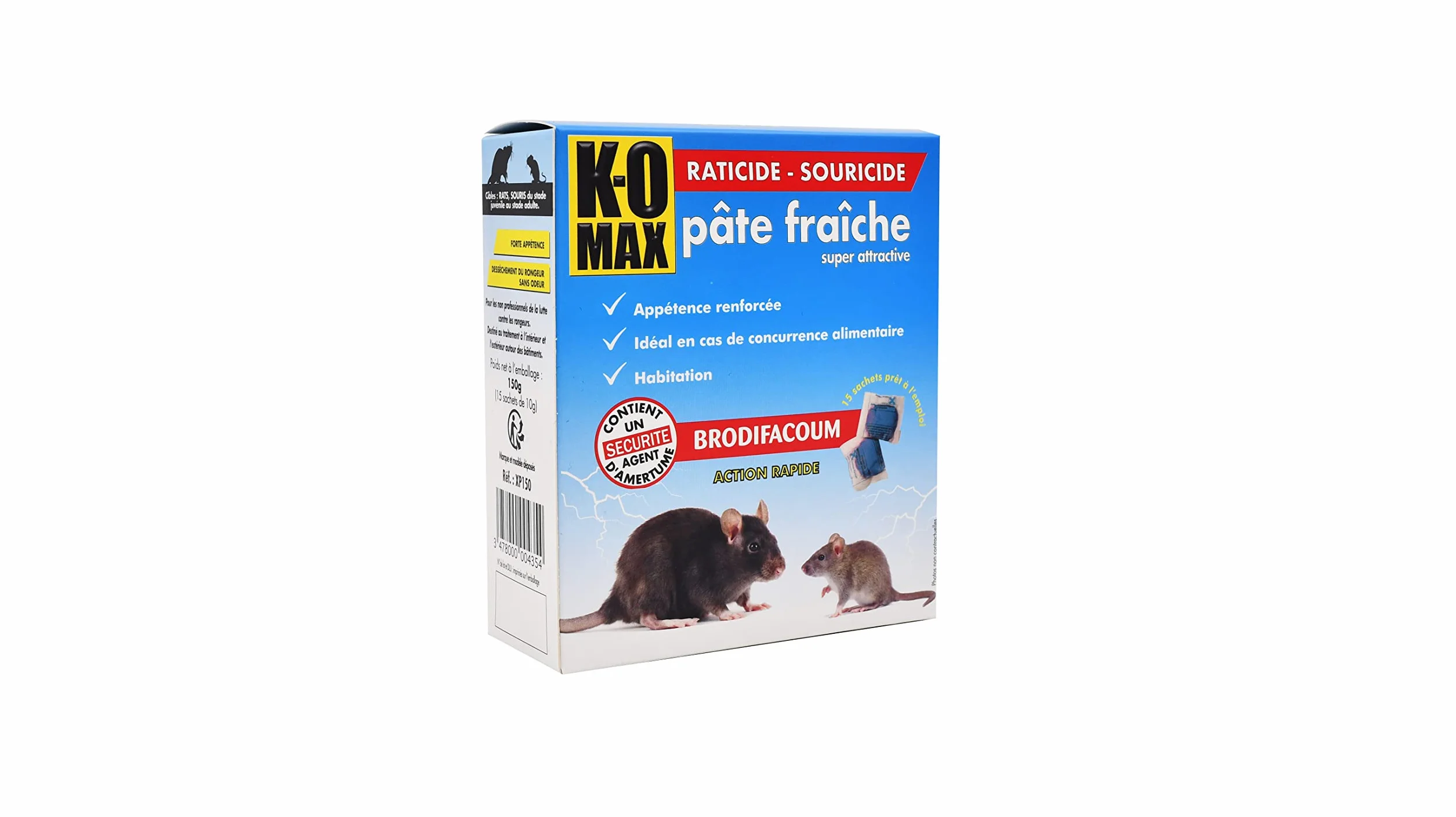 Pâte Brodifacoum Raticide Souricide 150 g - Action rapide, sans odeur, prêt à l'emploi