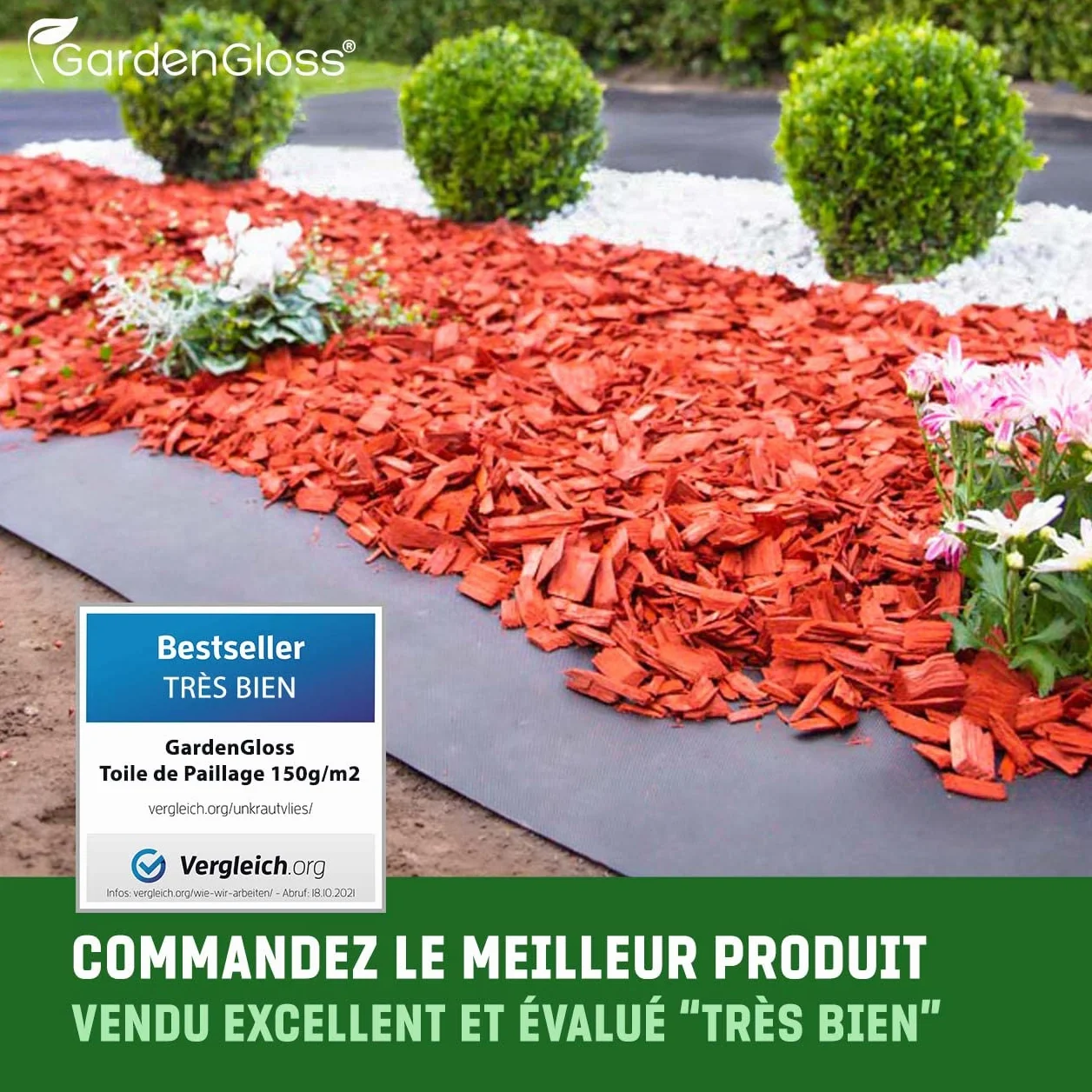 GardenGloss Toile de Paillage Anti Mauvaises Herbes 150 g/m² 50m x 1m Géotextile Perméable à l'eau Stable aux UV