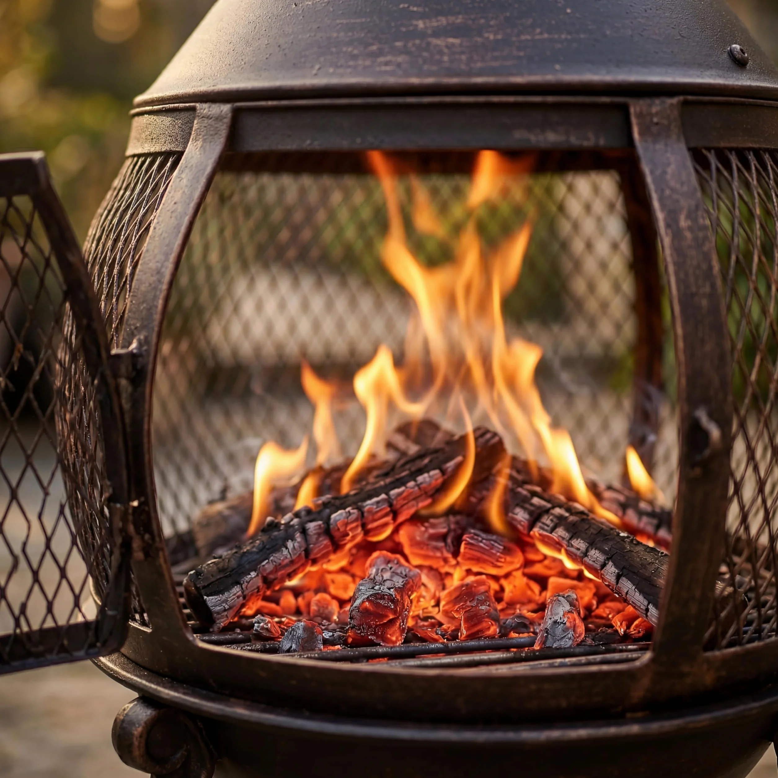 Cheminée en Acier pour Jardin Fire Vida Noir et Or Antique