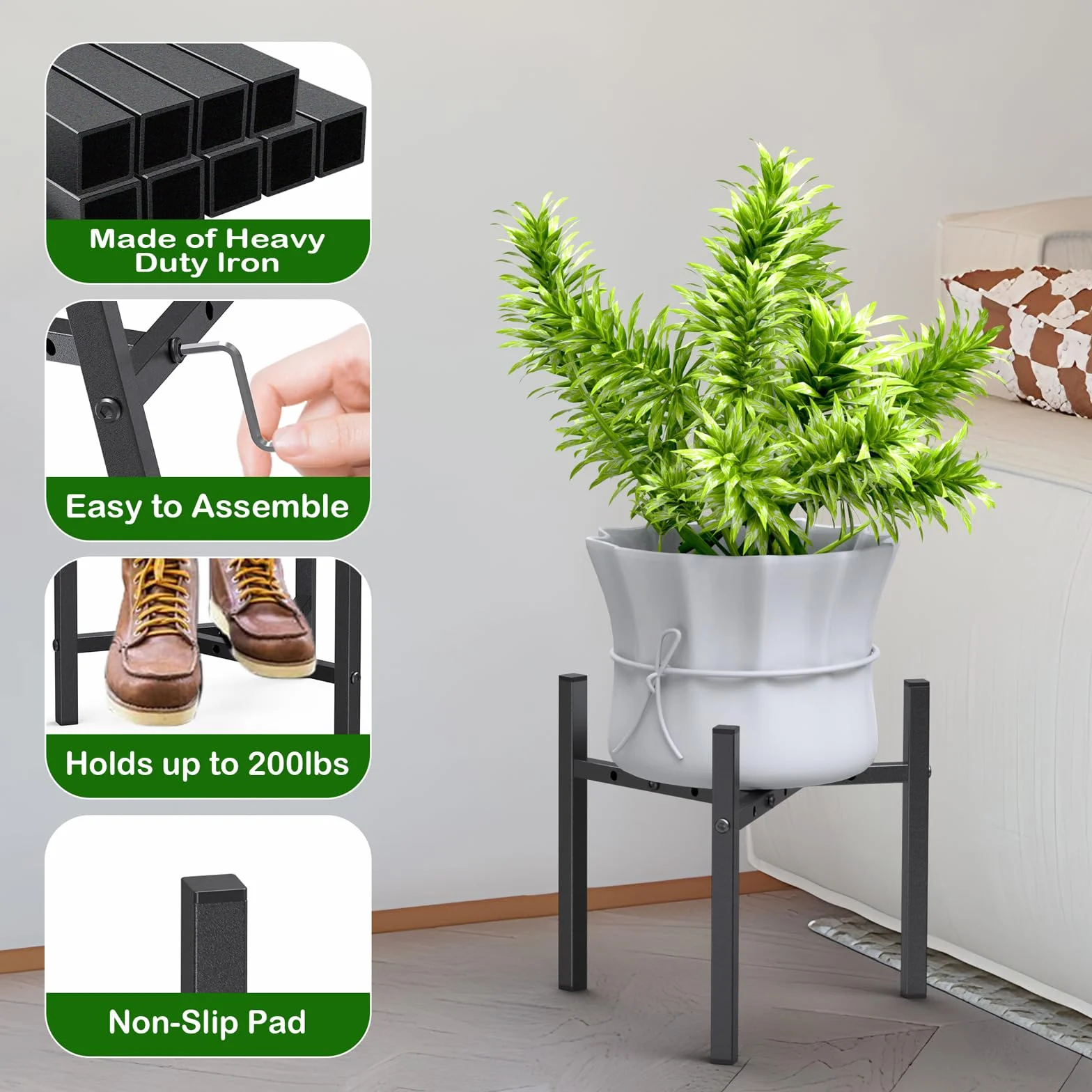 Support Plantes Intérieur Métal 2 Pack Réglable Étagères à Fleurs Porte Plantes d'Angle Noir