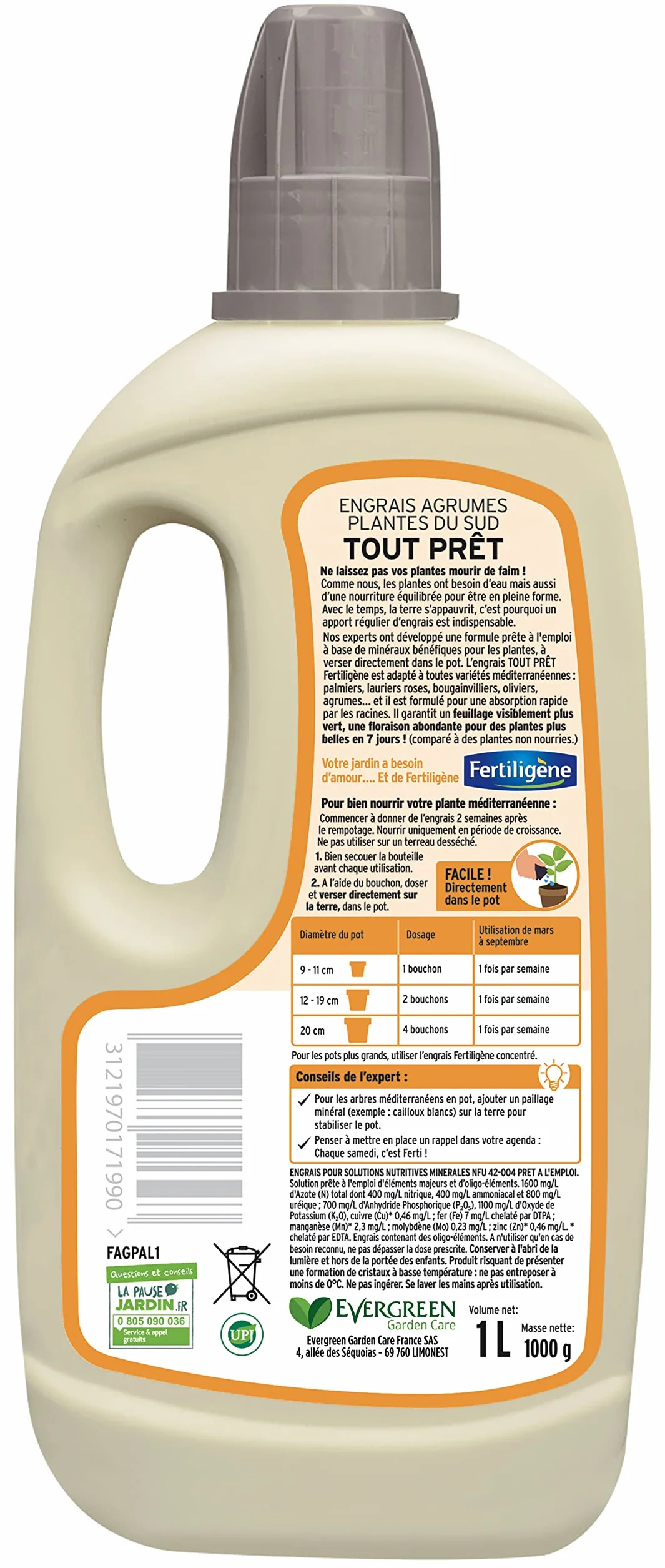 FERTILIGENE FAGPAL1 Engrais Liquide Agrumes et Plantes du Sud 1 L