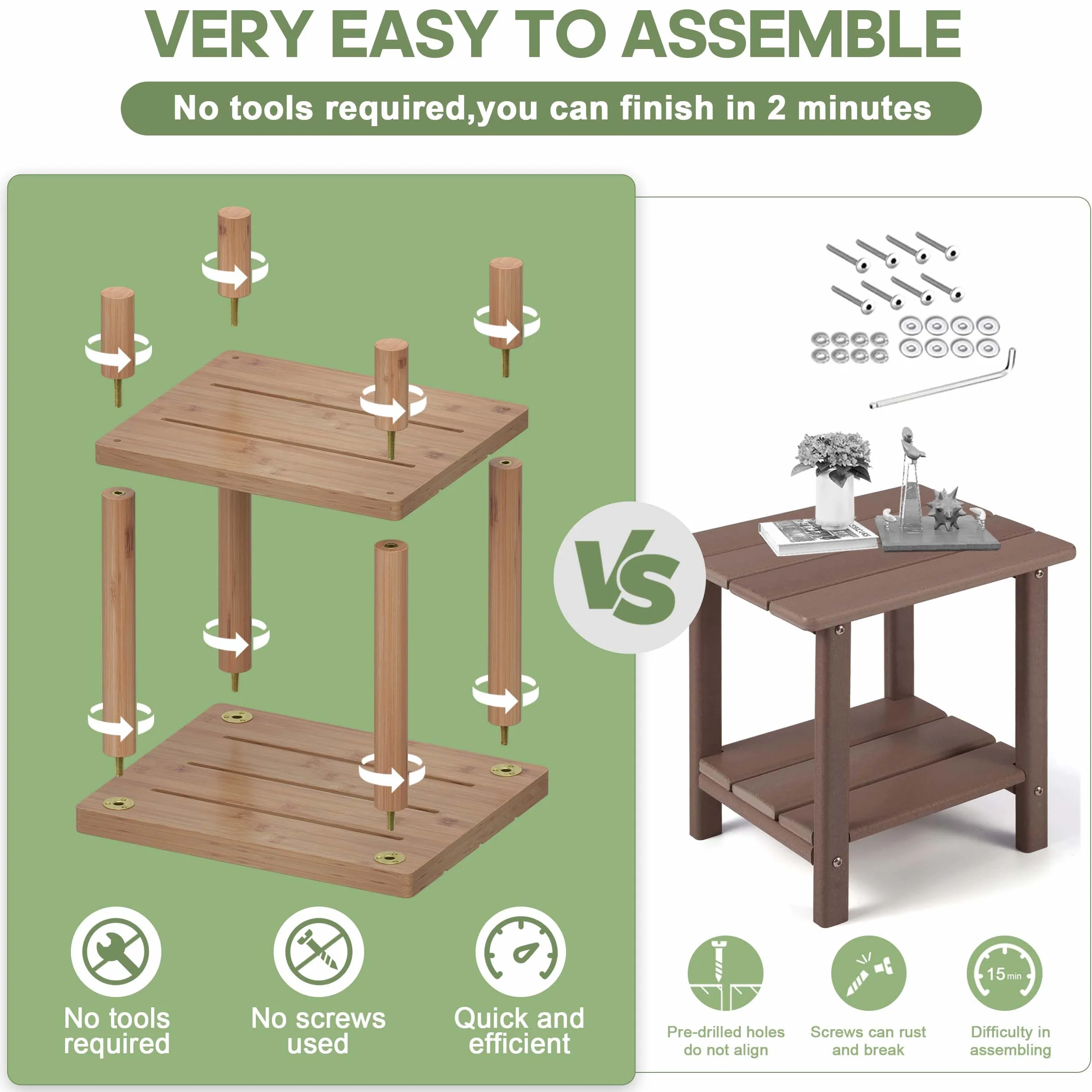 Table d'appoint d'extérieur Adirondack Bambou deux niveaux - Natural