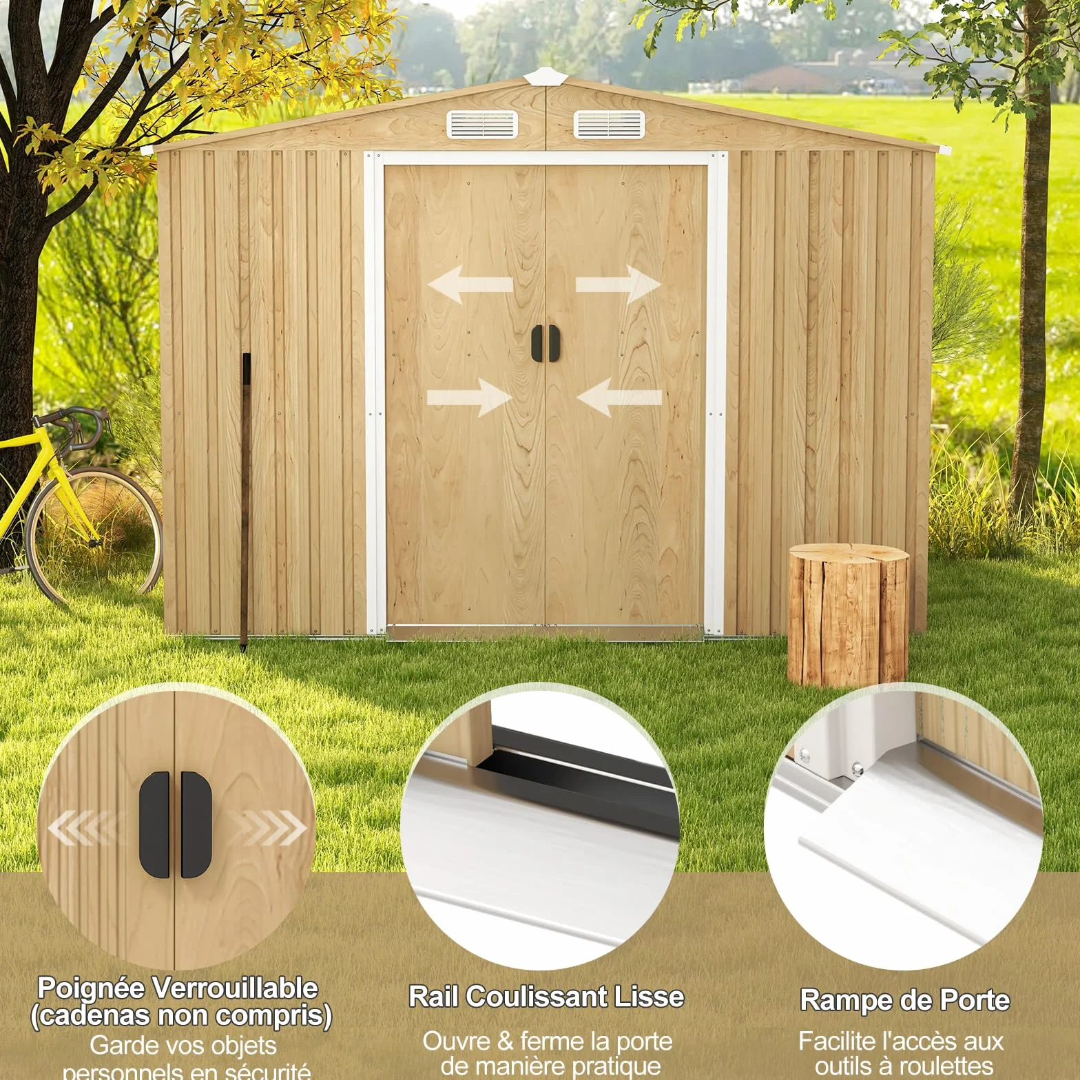 COSTWAY Abri de Jardin 5㎡ Acier Galvanisé Anti-UV 259x196x184 cm Cabane Exterieur 7m³ Porte Coulissante