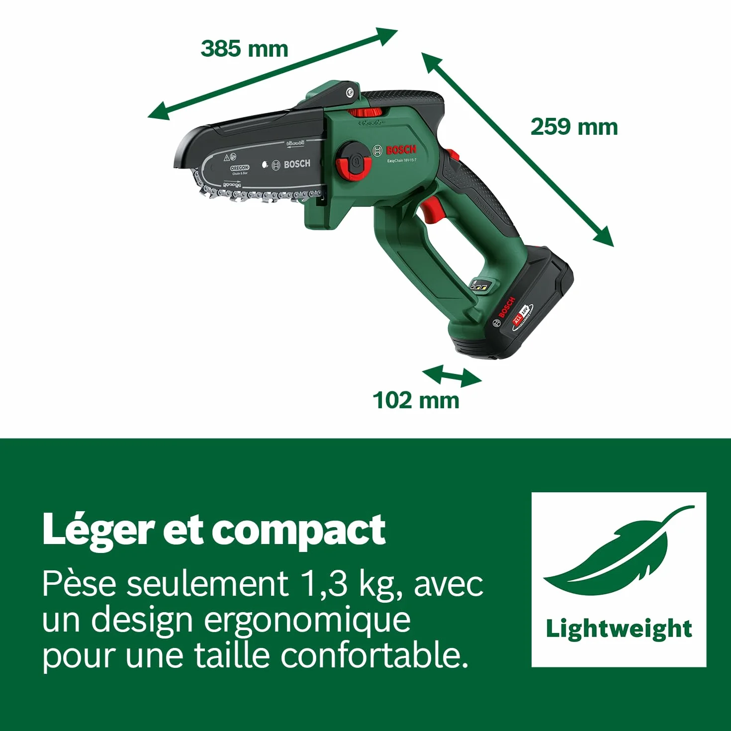 Bosch Élagueur sans fil compact/mini EasyChain 18V-15-7 (pour couper le bois ; système 18 V ; vitesse de la chaîne : 6,95 m/s ; sans batterie)