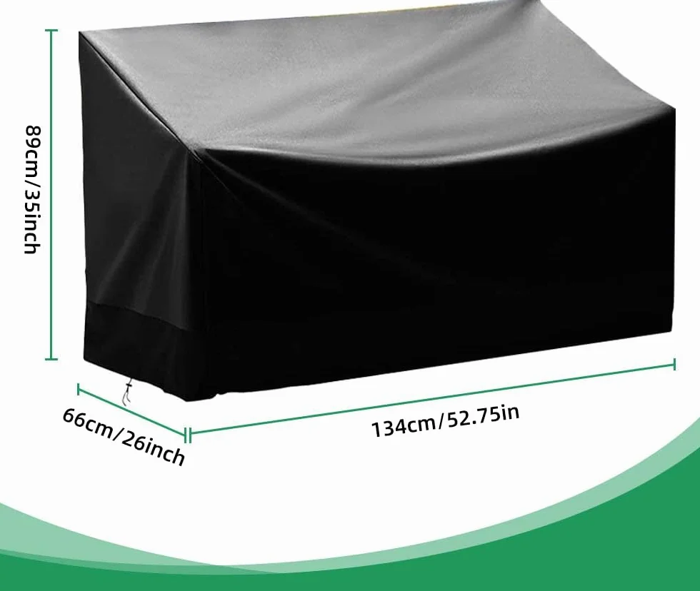 Housse Banc de Jardin 2 Places Étanche Anti-UV 210d Oxford 134x66x89/63cm Noir