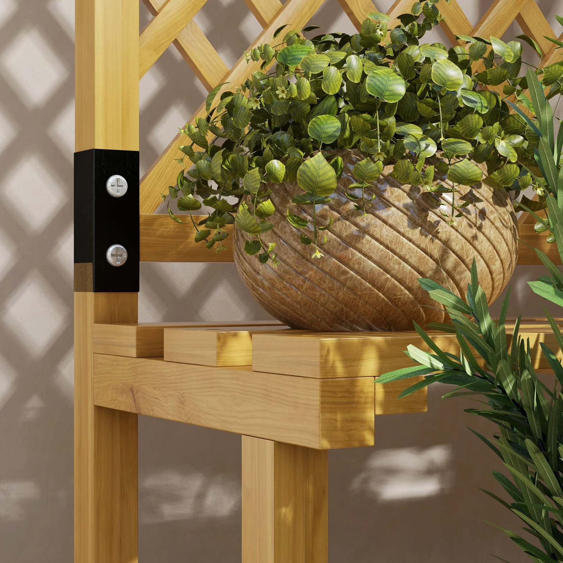 Outsunny Support plantes intérieur porte plante à deux niveaux avec treillis bois massif jaune