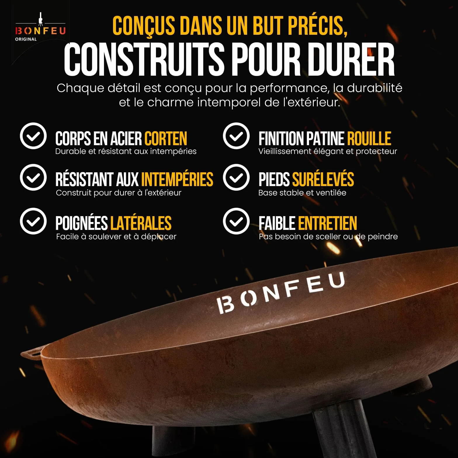 BonFeu BonBowl Plus Brasero Exterieur Barbecue Plancha Ø 80 cm Acier Corten