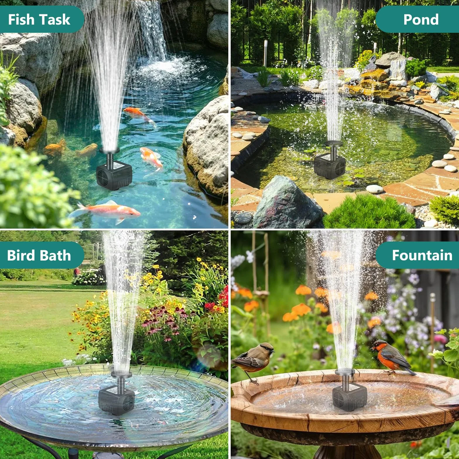 Fontaine Solaire 5W Pompe à Eau Extérieure avec 8 Buses Tuyau 1,5 M pour Bassin Bain d'oiseaux Étang Piscine Jardin
