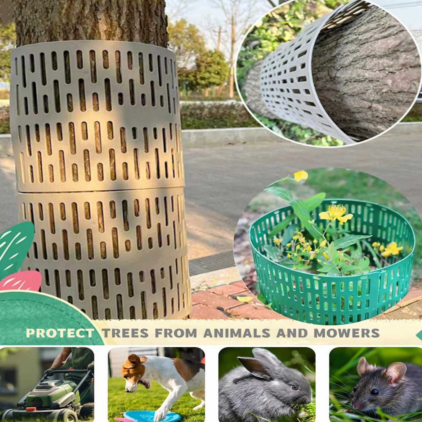 Lot de 8 Protections de Tronc d'Arbre en Plastique avec Attaches, Housse de Protection Contre les Écorces, Maille Durable
