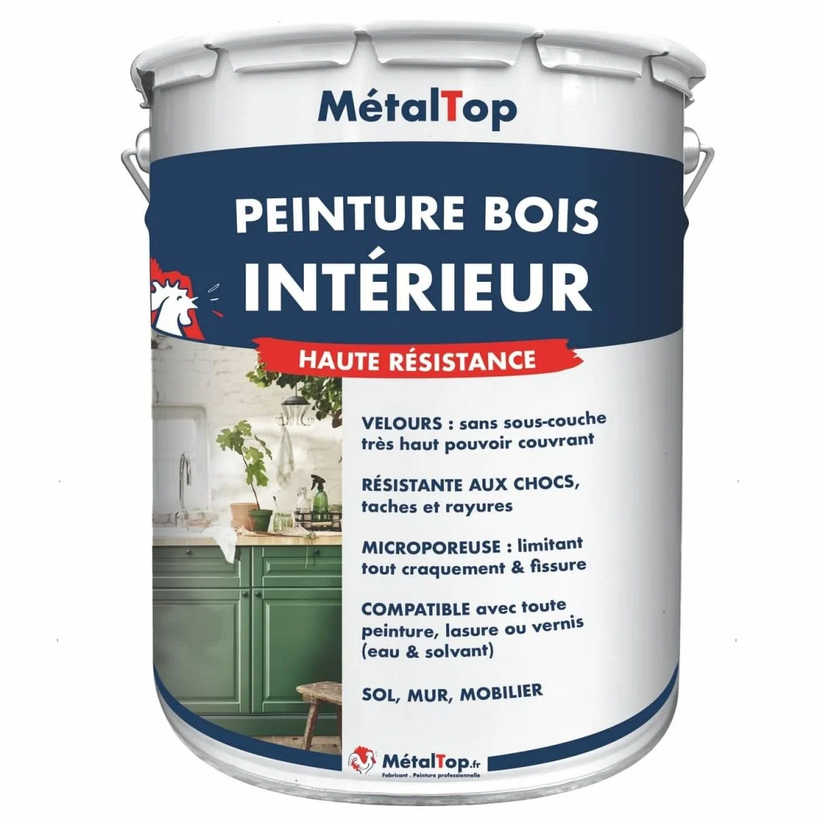 Metaltop - Peinture Bois Interieur - Blanc pur - RAL 9010-5 L - Microporeuse et lessivable pour portes, fenêtres, meubles
