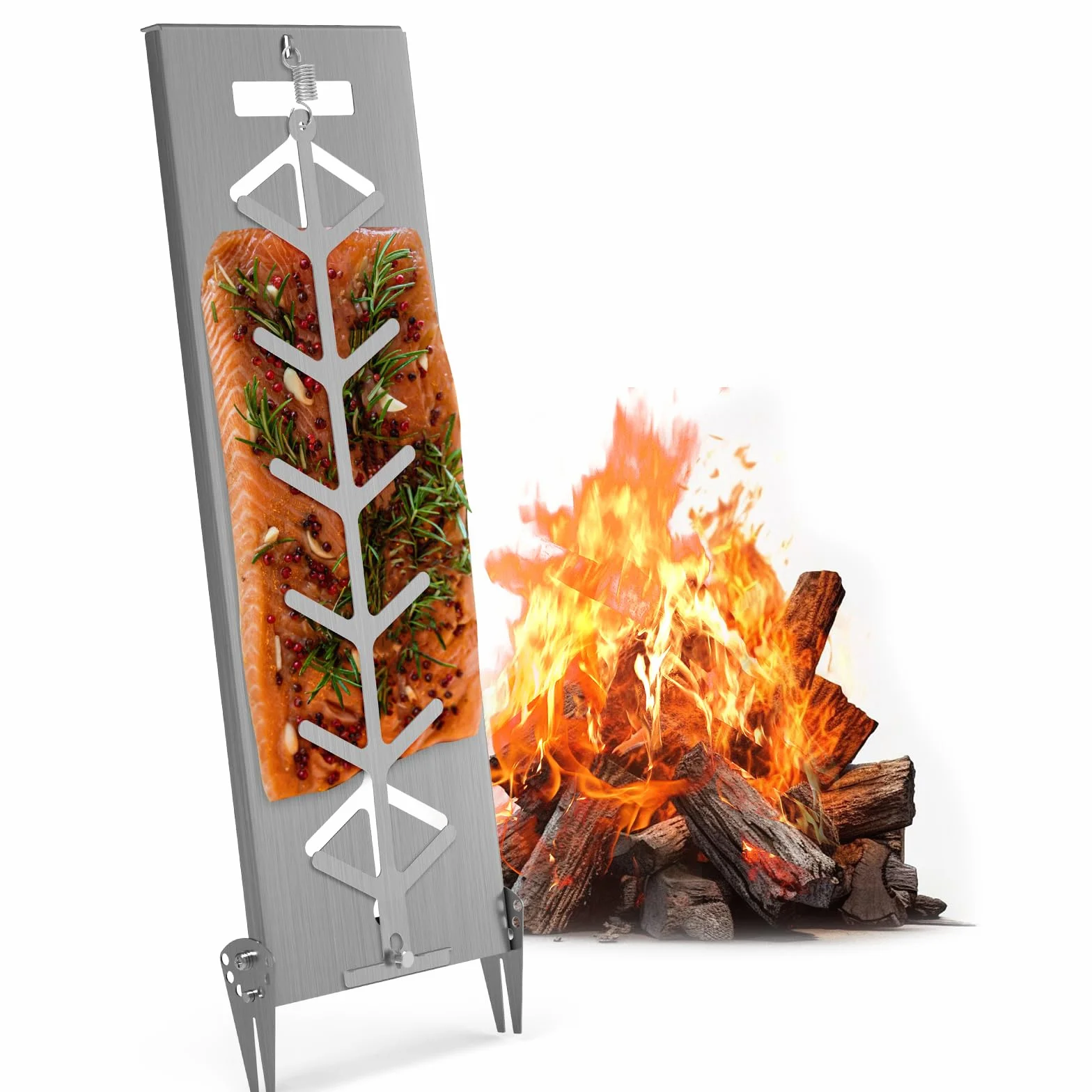 Planche à Saumon INOX avec Support 55x18 cm – Réglable 7 Positions, Lavable au Lave-Vaisselle