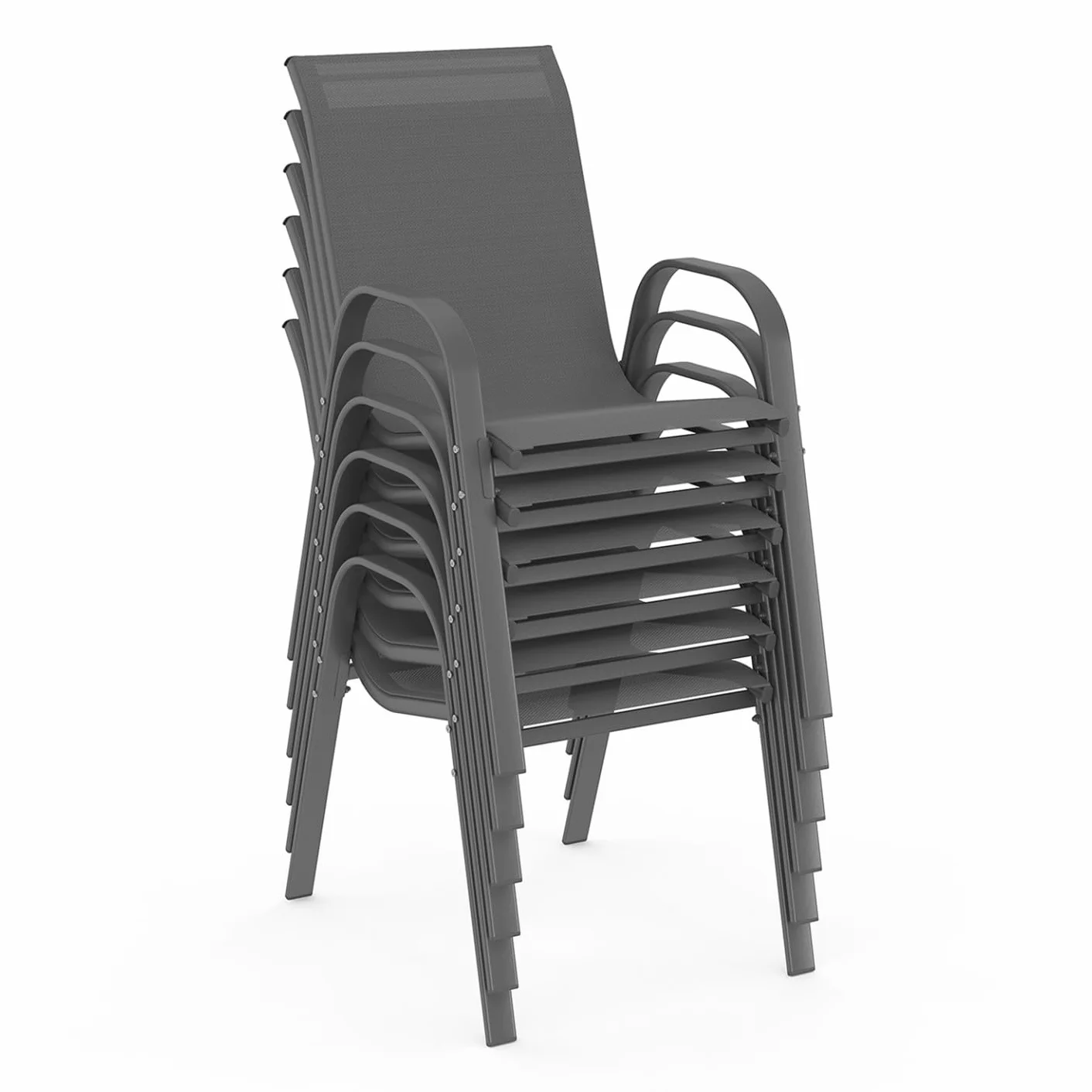Salon de Jardin Madrid Table Extensible Gris Anthracite 135-270 CM 12 Chaises Empilables