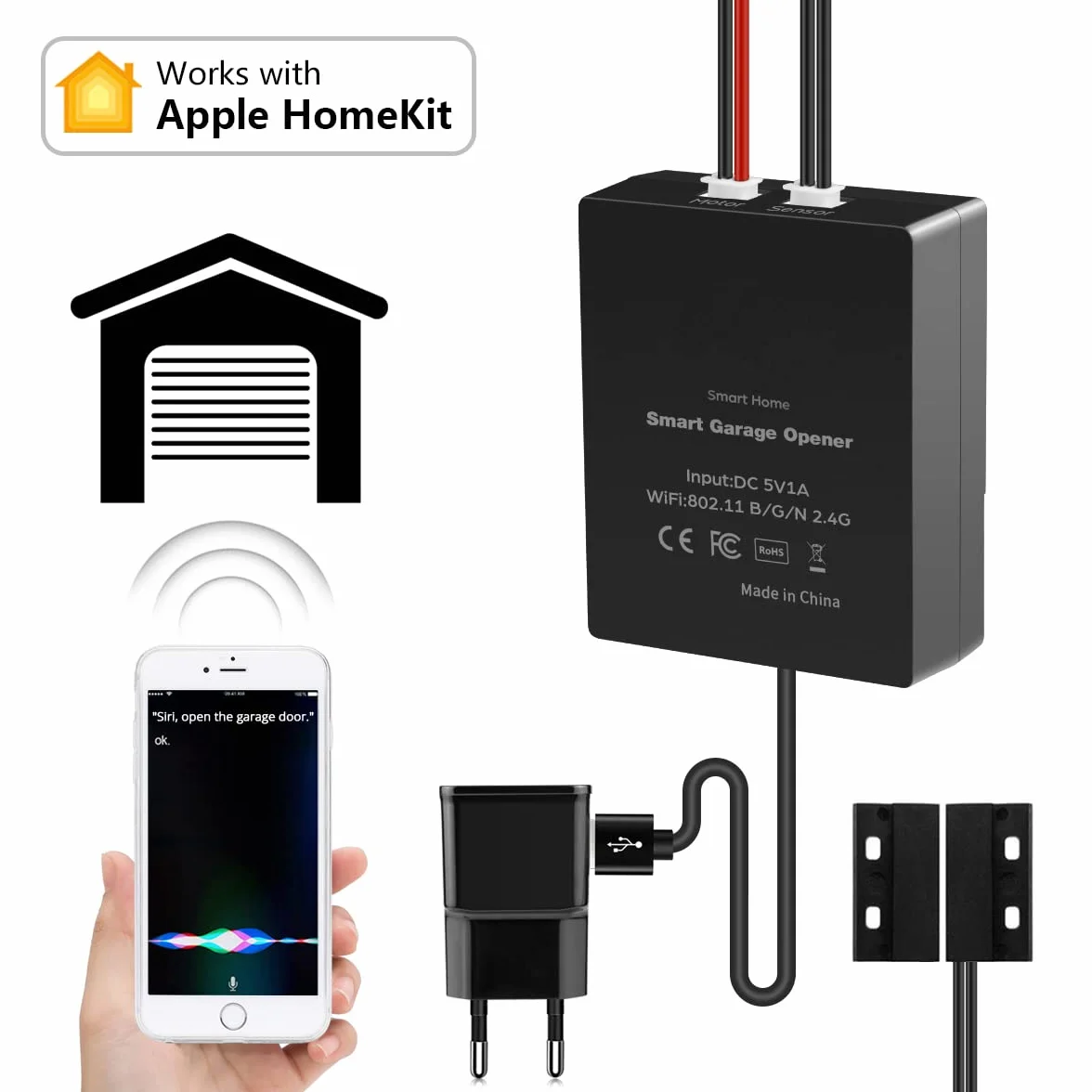 Ouvre-porte de garage intelligent, interrupteur de porte de garage Wi-Fi, compatible avec homekit, commande vocale siri