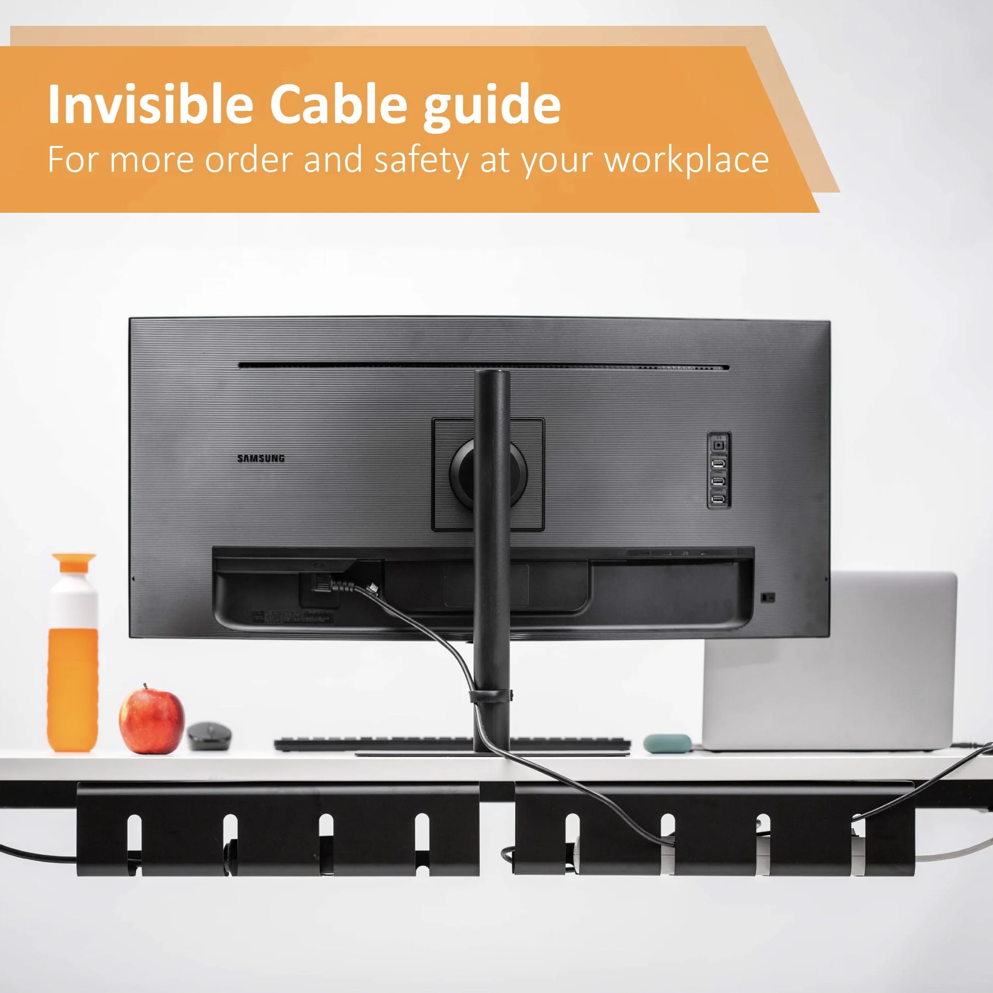 2 Pièces Cable Management Bureau Conduit de Câbles, Set Goulotte Passe Câbles Organisateur, Support Câble Chemins, 43cm x 12cm x 10cm Acier Revêtu, Capable de Tenir Charge 5kg, Noir
