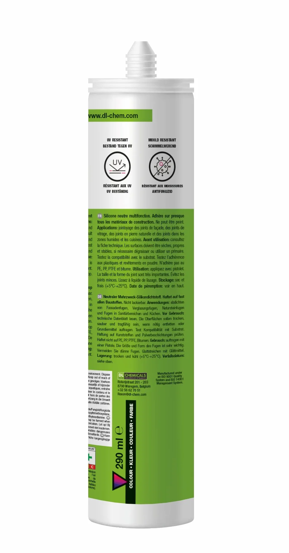 REXON Mastic Silicone Tout Usage - Blanc crème RAL 9001 - Sanitaire/Bain & Cuisine/Carrelage/Bâtiment - Extérieur et intérieur (290 ml)