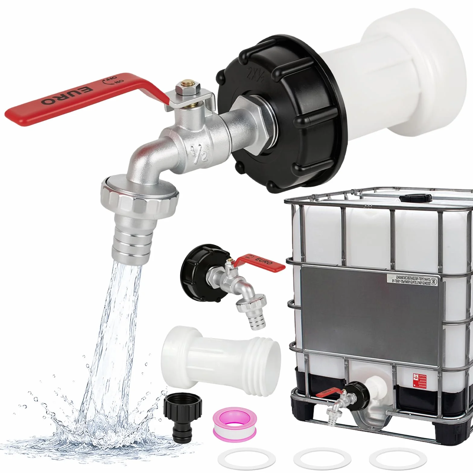 Robinet d'écoulement IBC avec adaptateur 1/2" pour réservoir 1000 litres S60 x 6