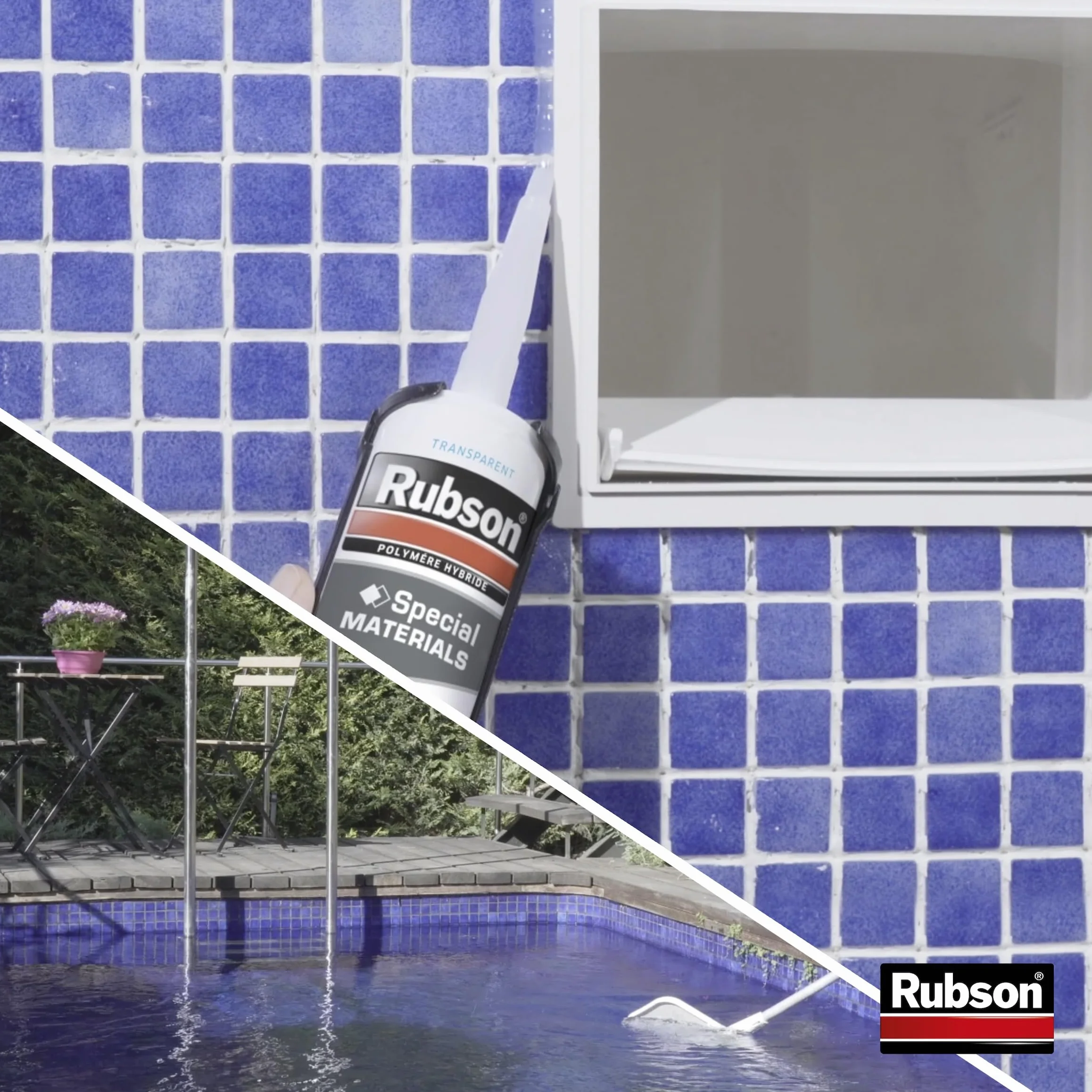 Rubson – Mastic Special Materials Piscine Transparent (cartouche de 280 ml) – Mastic étanche pour piscine et entourage – Colle pour réparation temporaire même sous l'eau