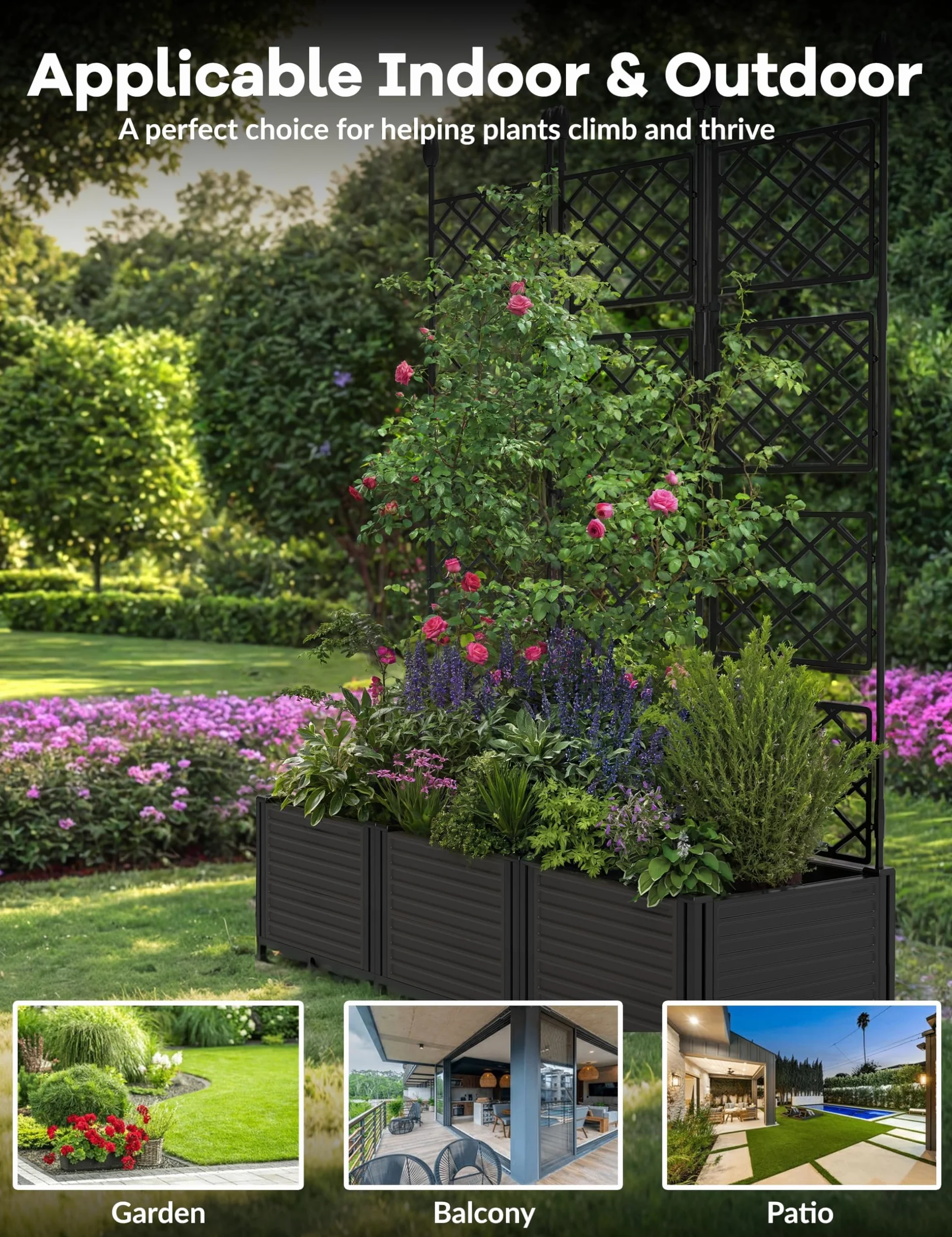 Acekool Hochbeet pour Plantes d'escalade, PP, Ensemble en 3 Parties